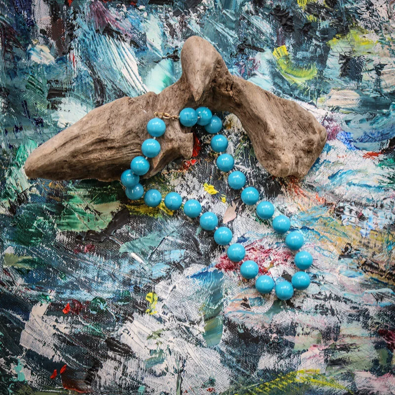 Vintage Turquoise Blue Plastic Beaded Necklace