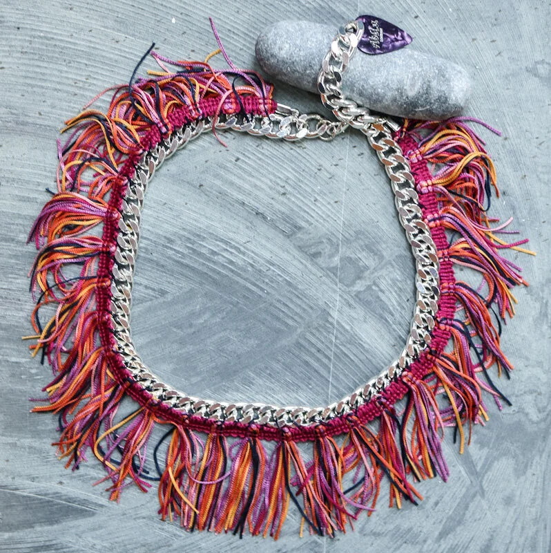 Pink Tassel Statement Chunky Necklace