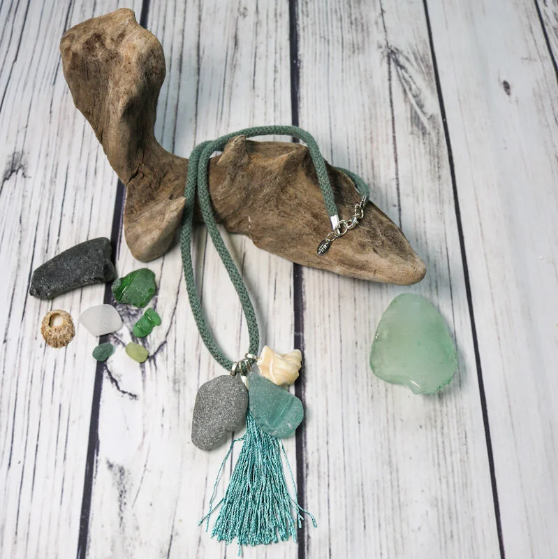 Aqua Seashore Dreamer Sea Glass Tassel Necklace