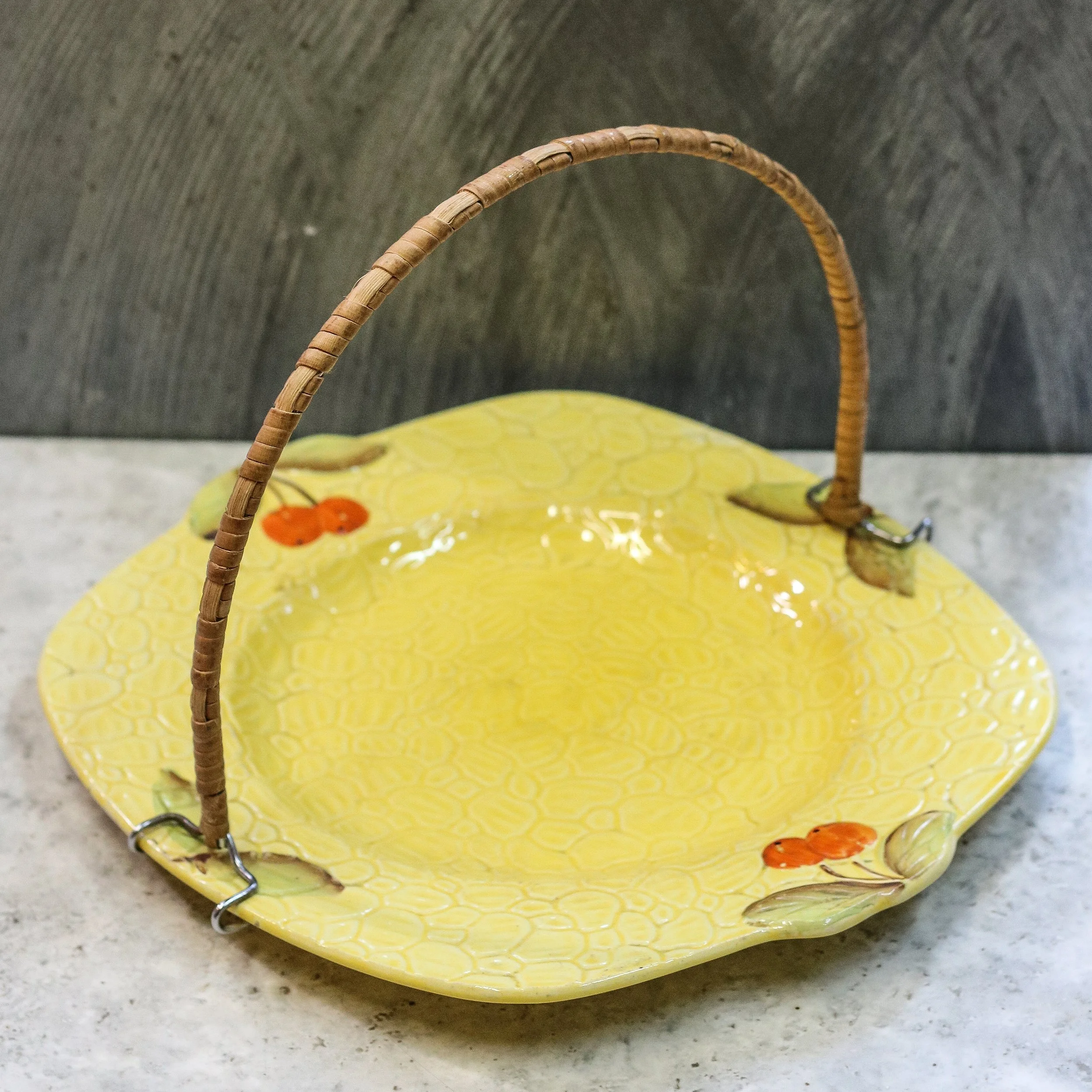 Vintage cherry Plate and removable bamboo serving handle