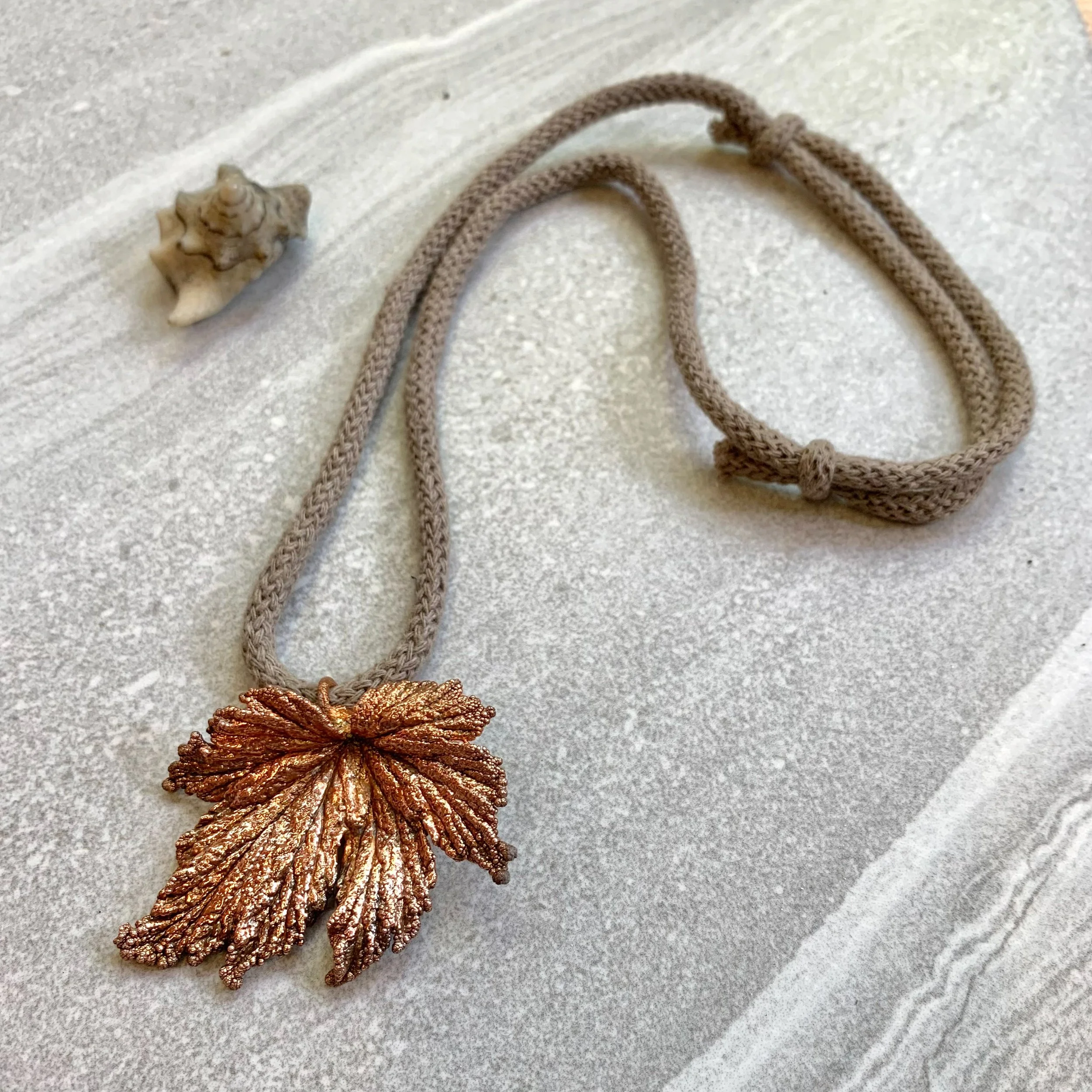 Japanese Anemone Elecroformed Leaf Rope Necklace
