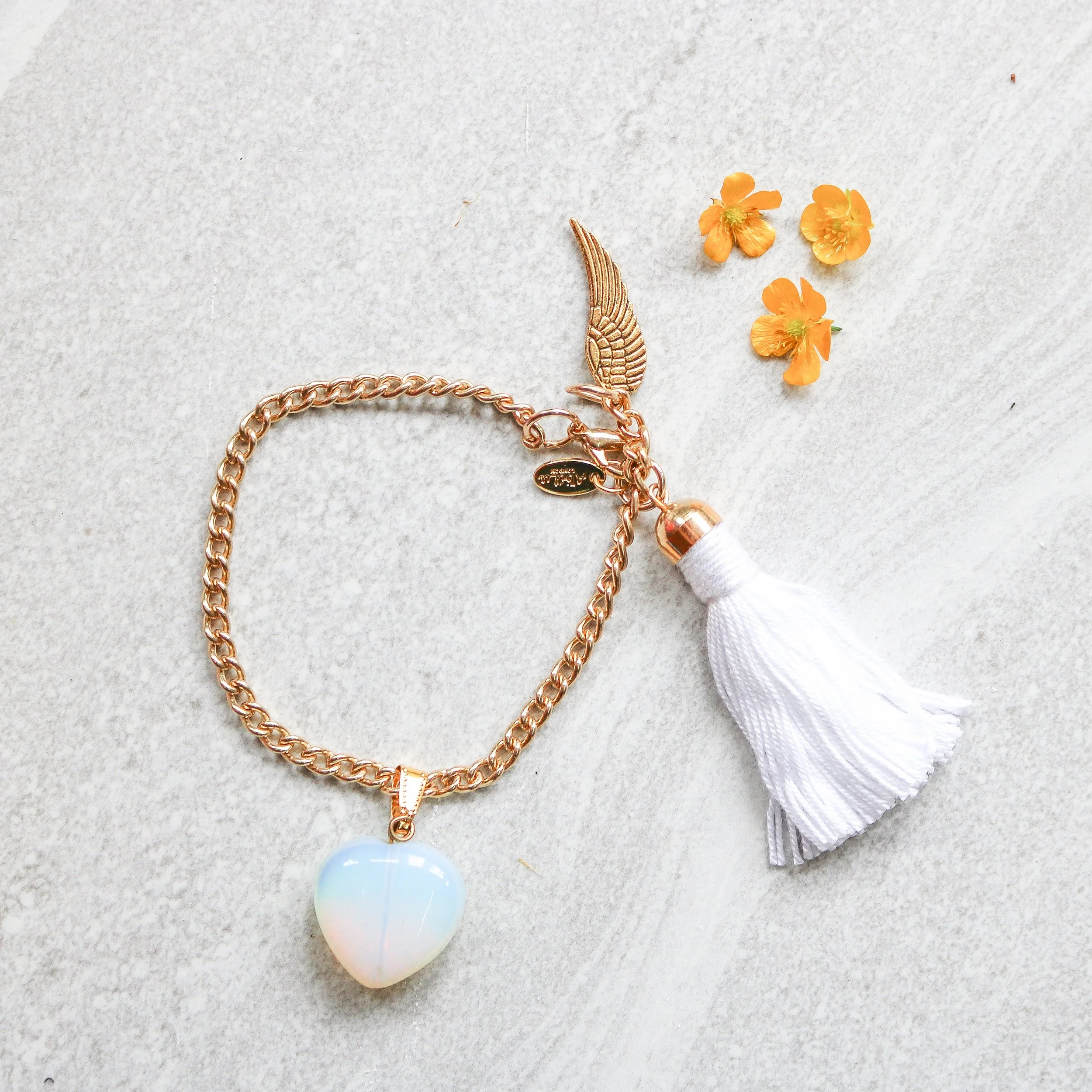 Optimist Opalite Angels Wing Heart tassel Bracelet