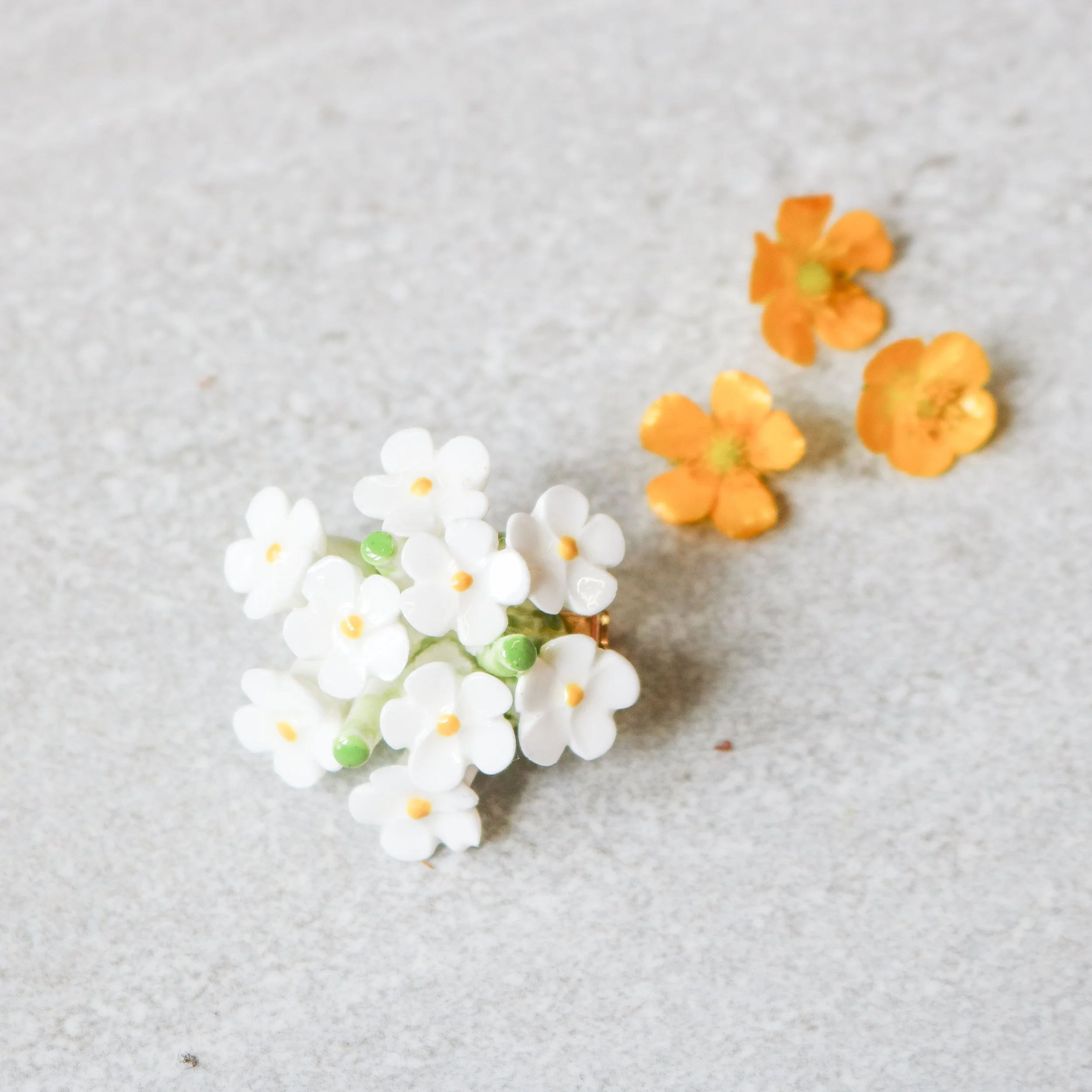 Vintage Ceramic white floral brooch