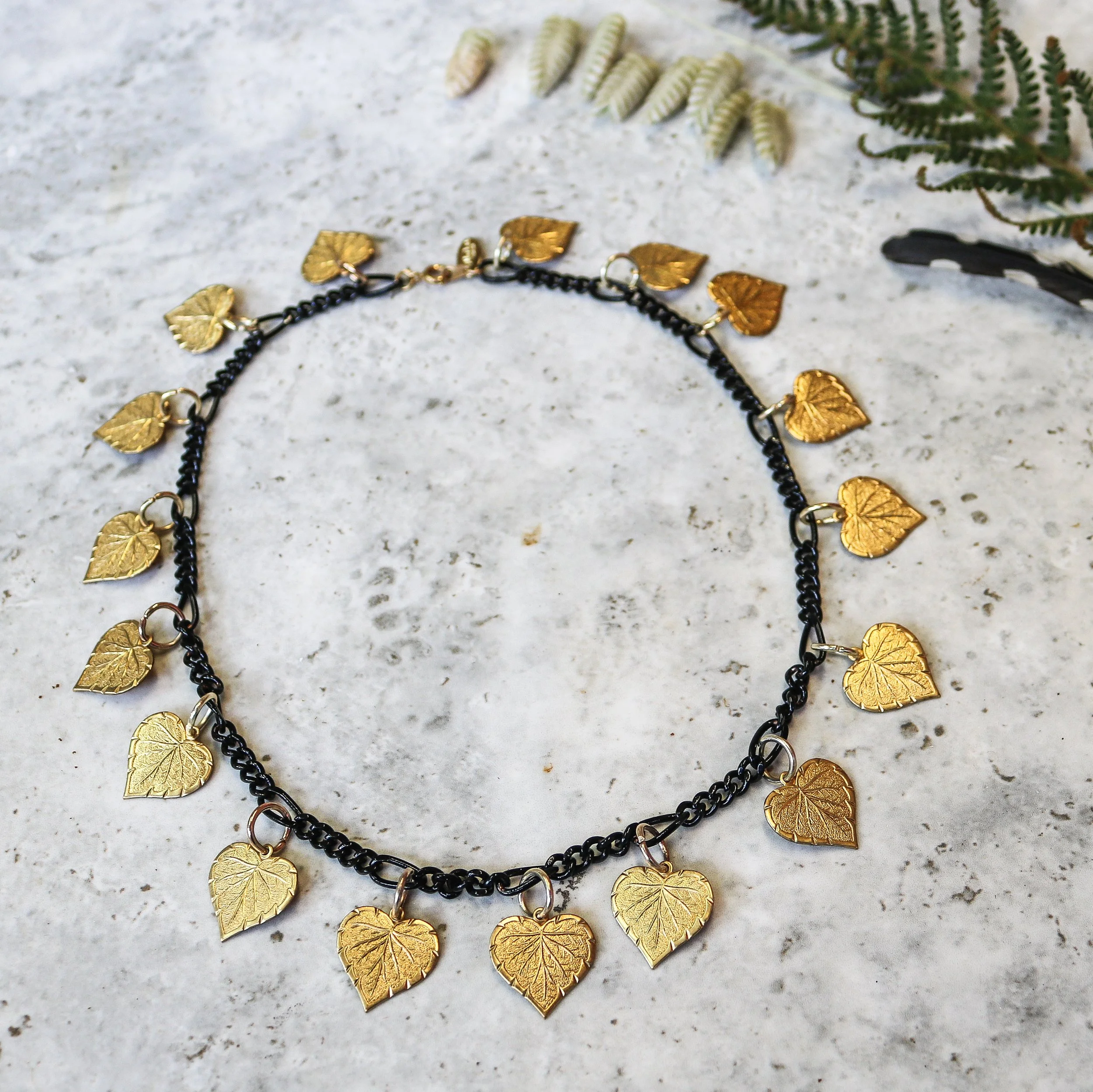 Reworked vintage gold leaf necklace