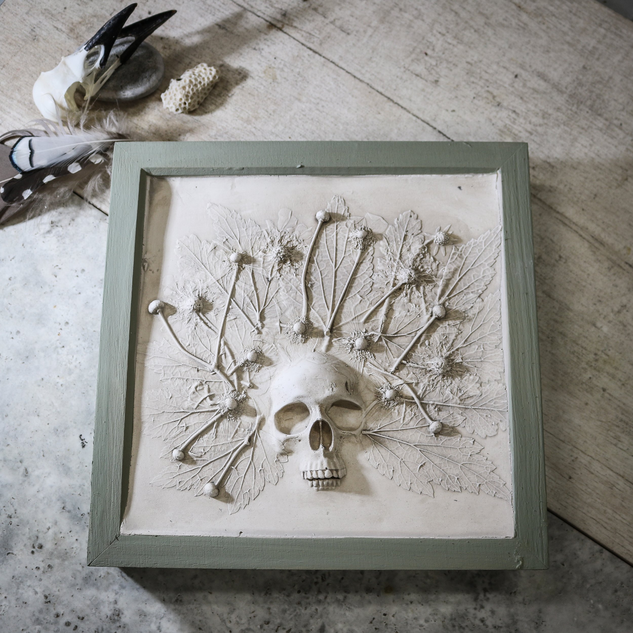 Framed ENJOY THE MOMENT SKULL SPIRIT ANENOME BOTANICAL PRINT.