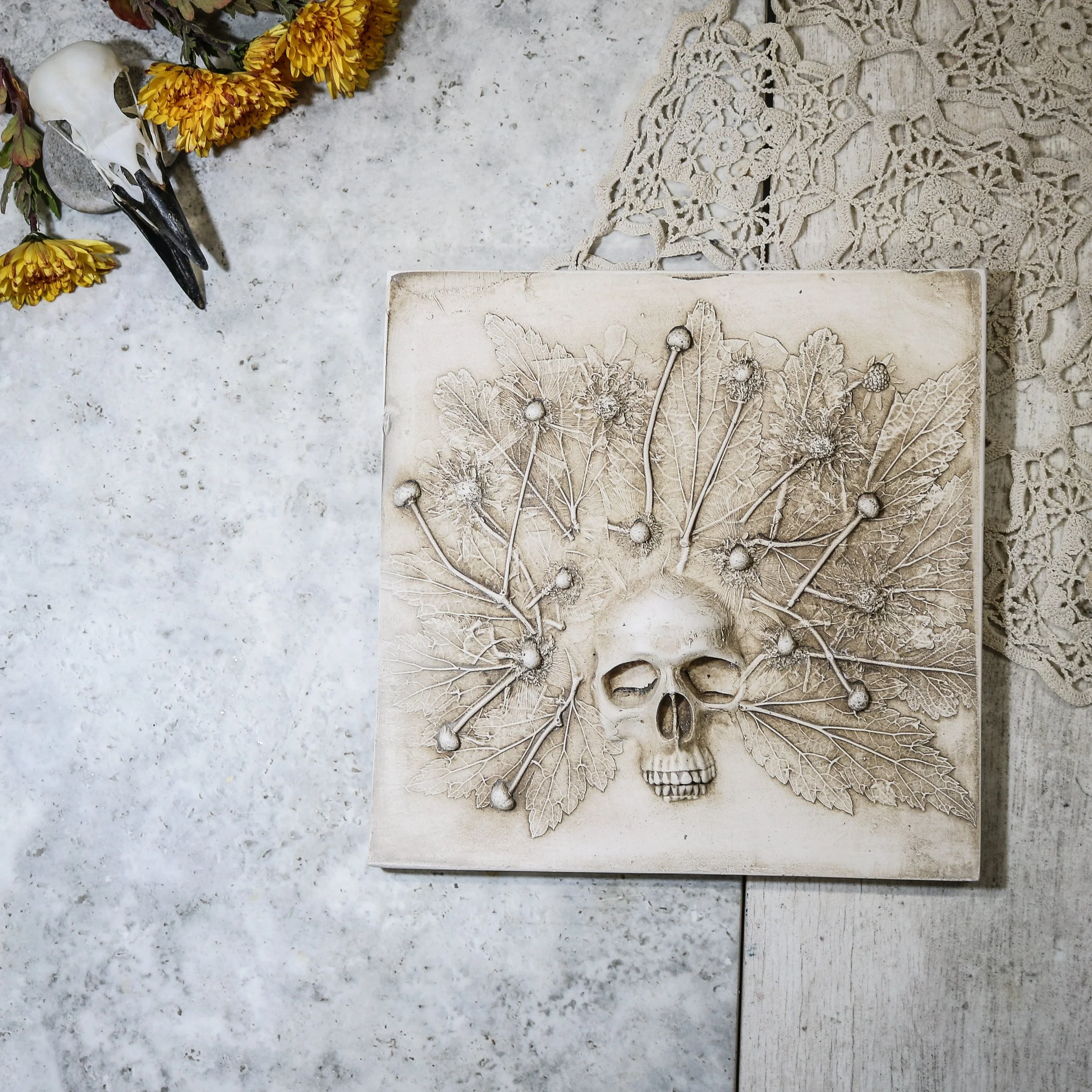 ENJOY THE MOMENT SKULL SPIRIT ANENOME BOTANICAL PRINT.