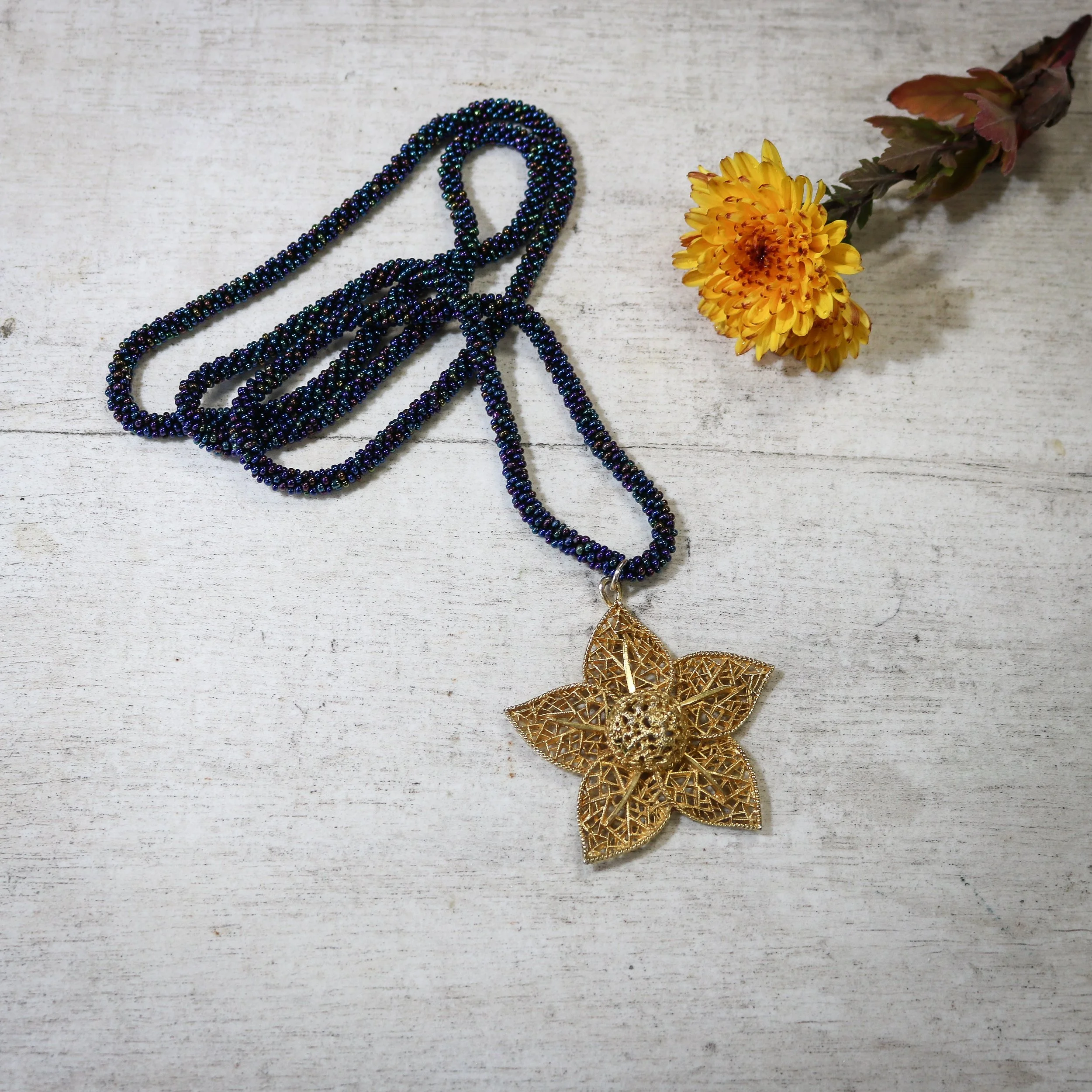 Vintage Gold Filigree Floral Refashioned Necklace