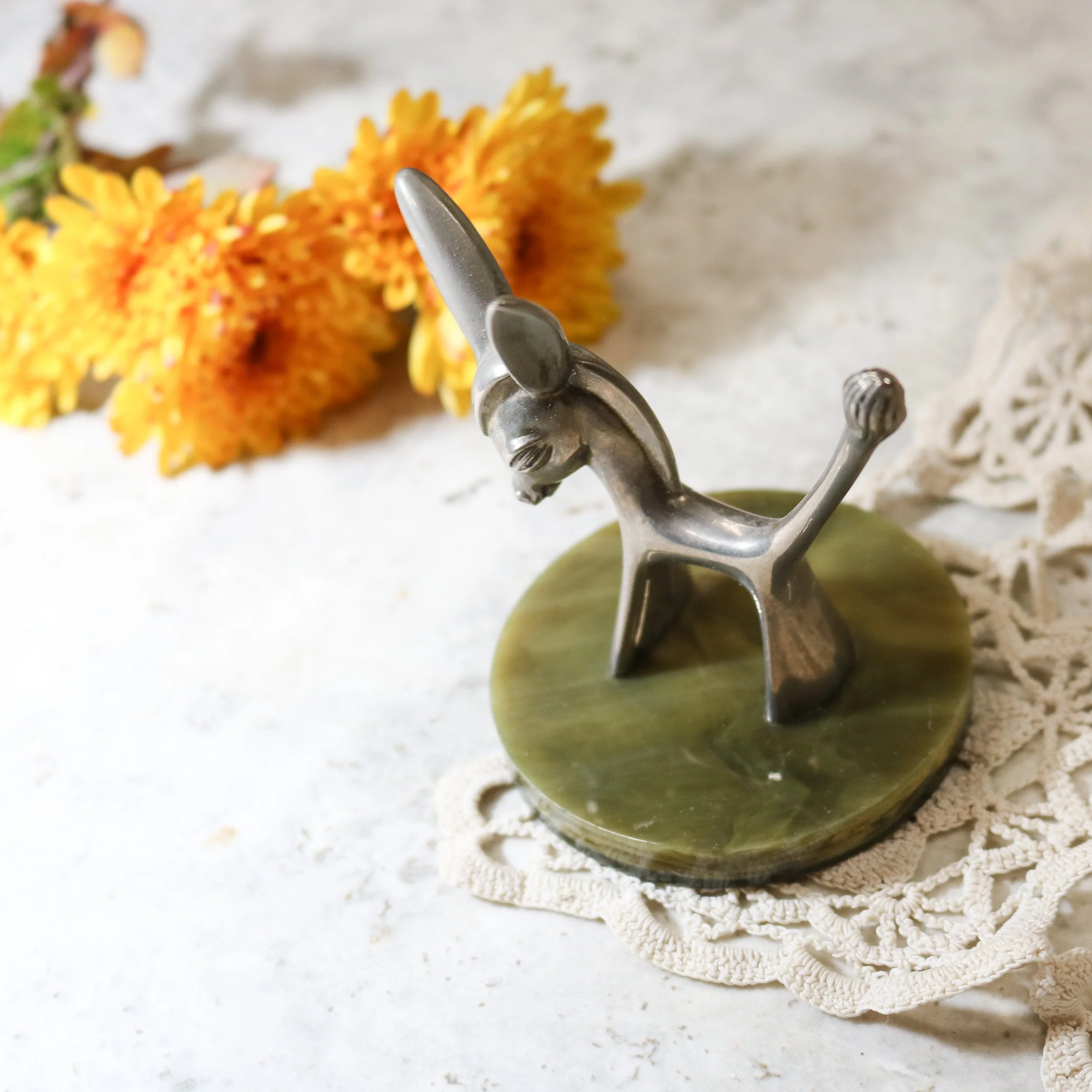 Mid Century Donkey Seba Ring Tree Silver Plated