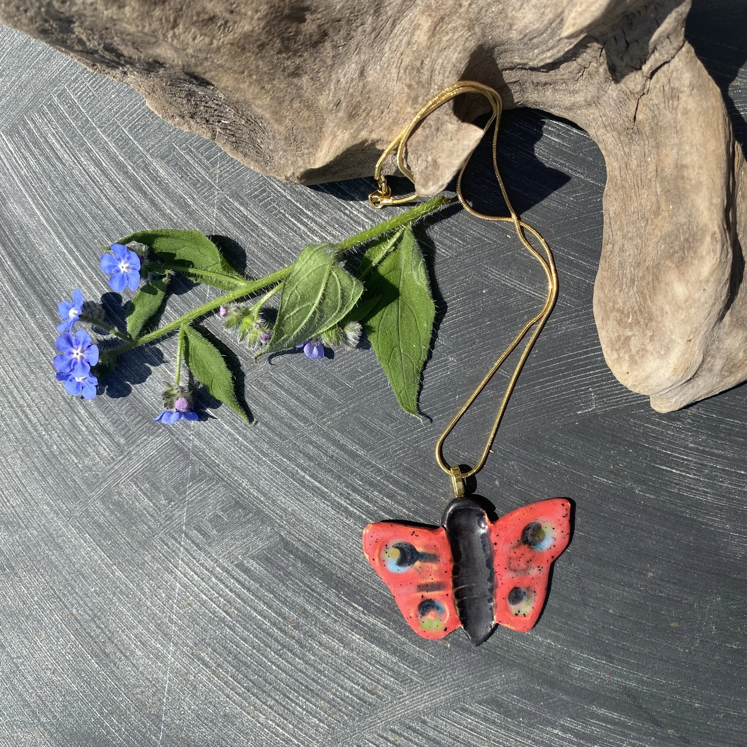 Ceramic Red Butterfly Necklace (Sample)