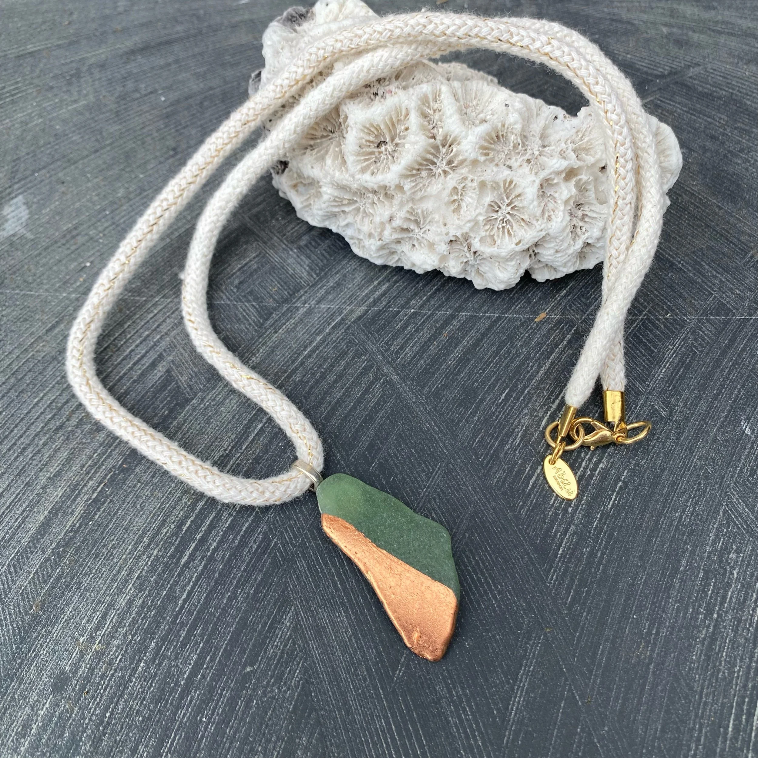 Seaglass  copper leaf Necklace