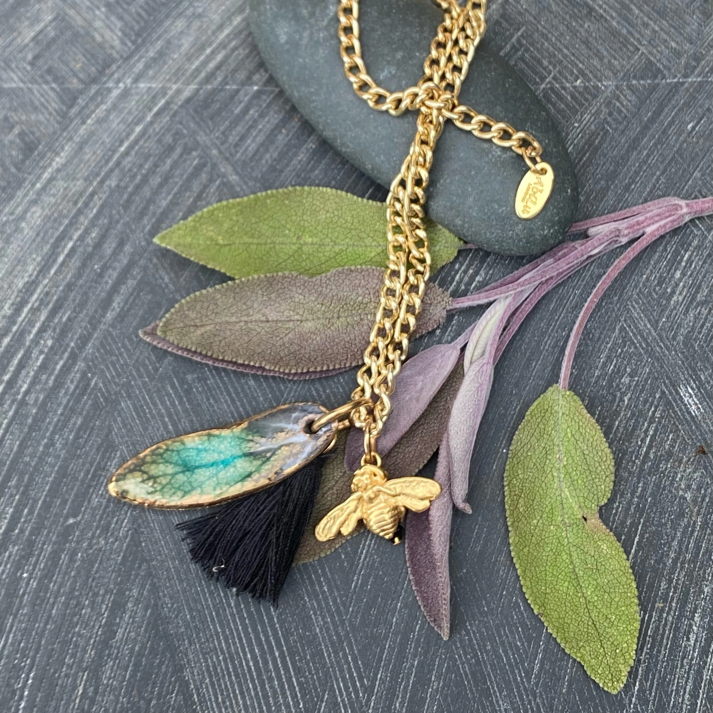Sage Ceramic Bee Necklace