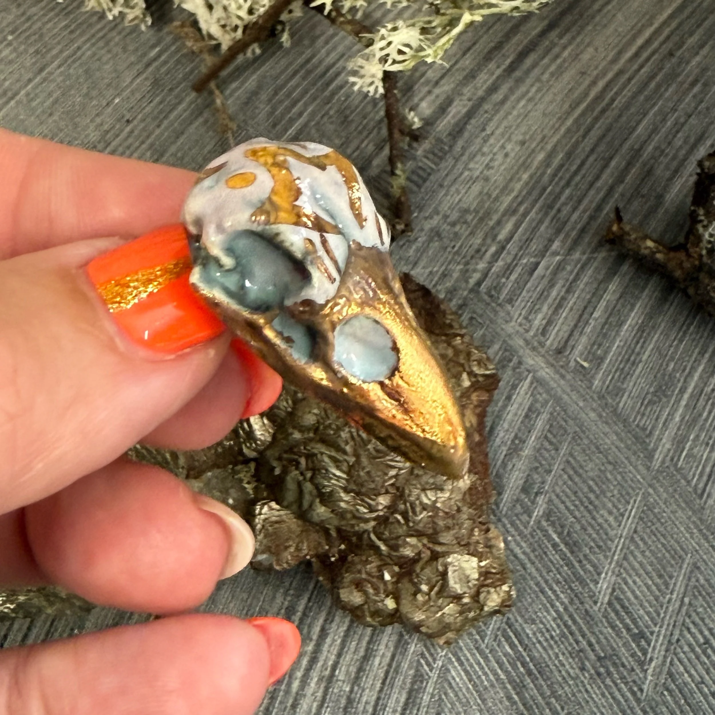 Ceramic raven skull talisman pendant