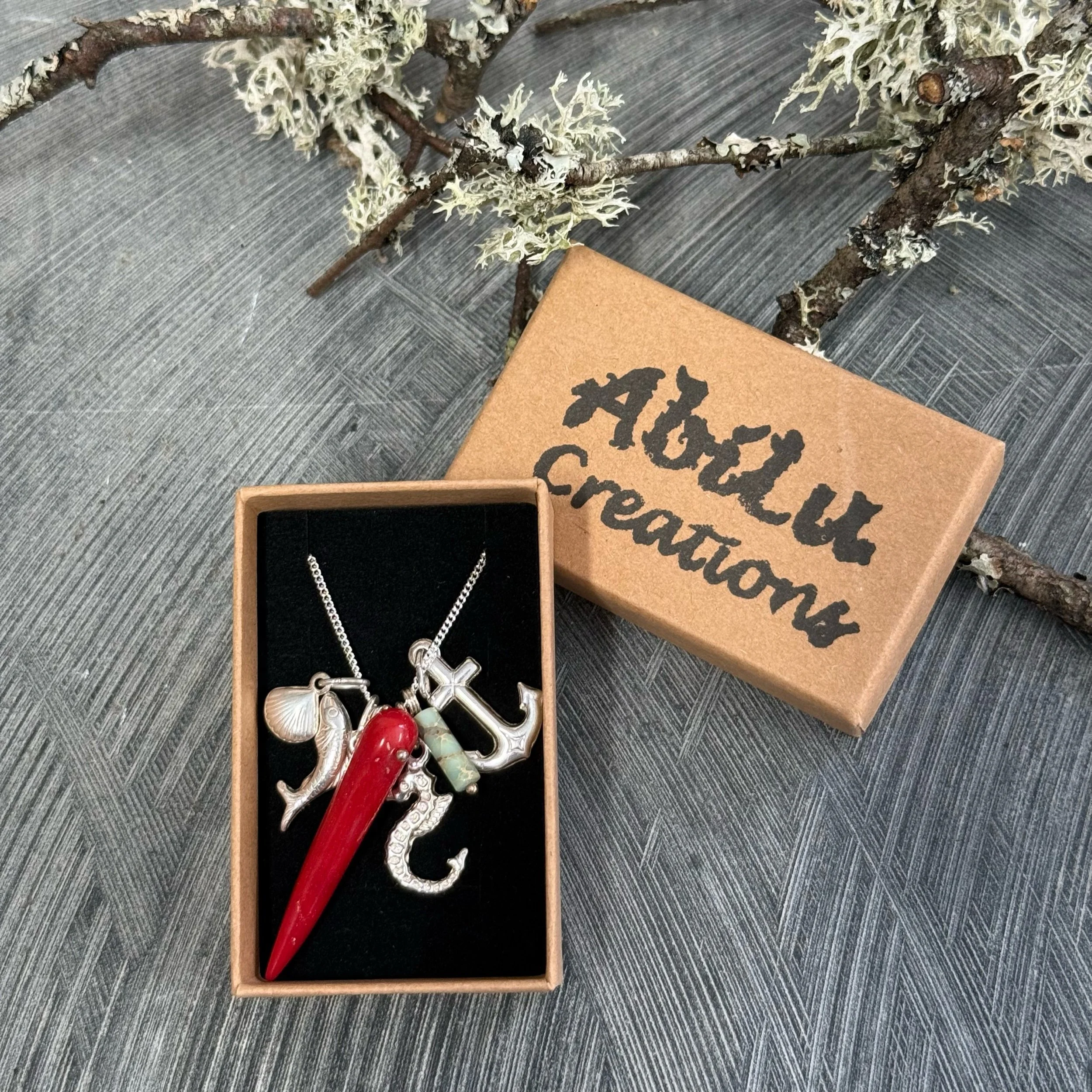 Coral Sterling silver sea treasures necklace