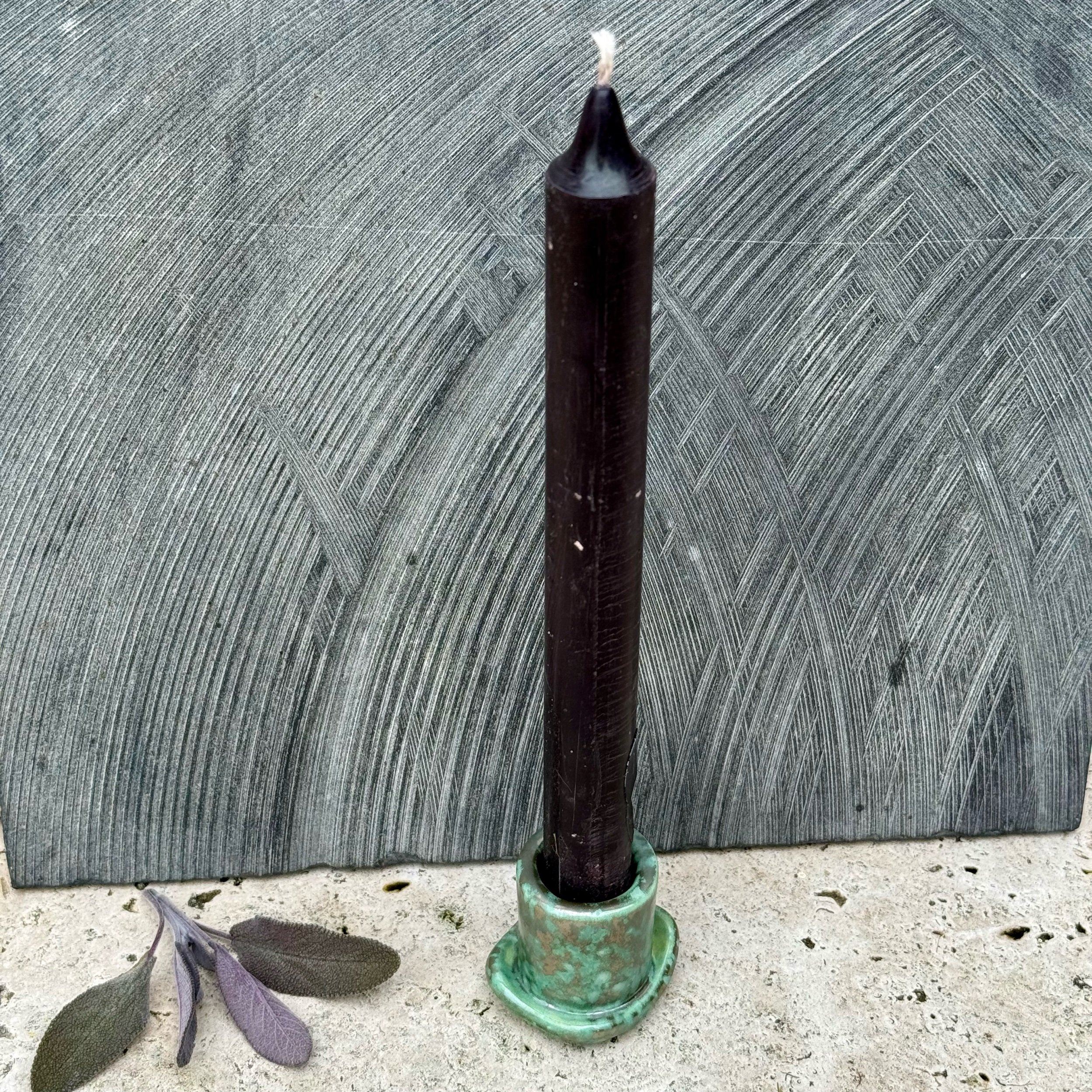 Mottled Green & Silver Ceramic Candle Holder