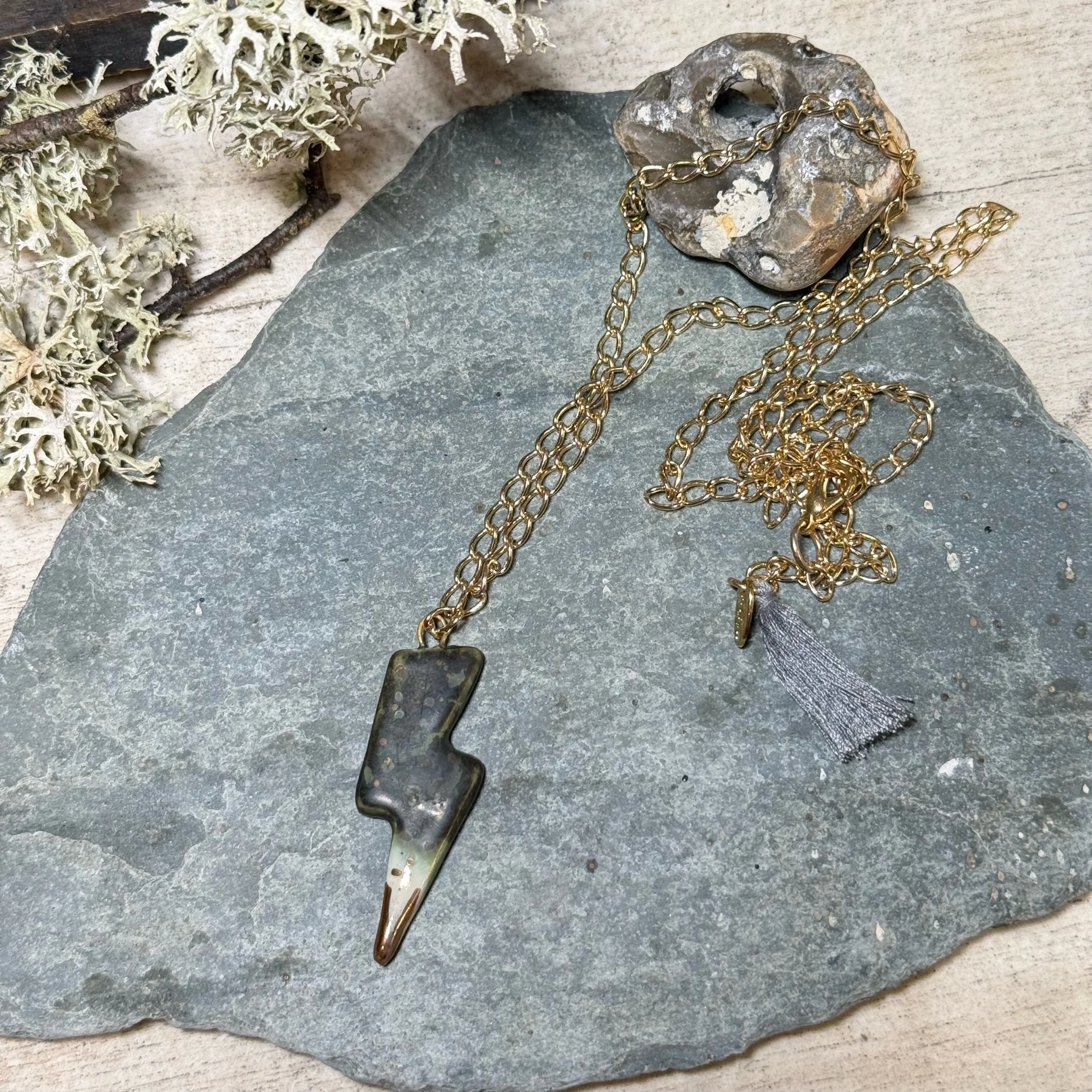 Green small lightning Bolt Necklace