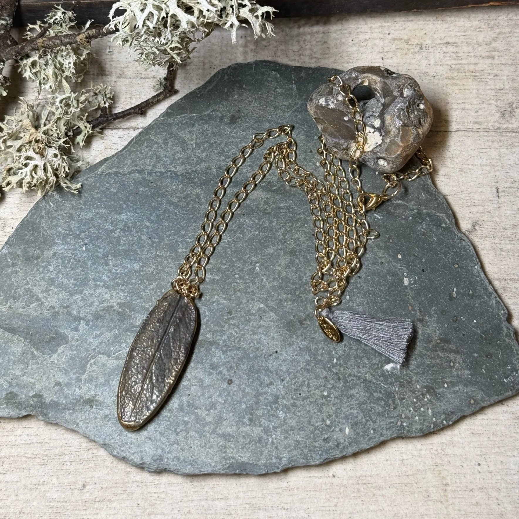 Ceramic Sage leaf necklace