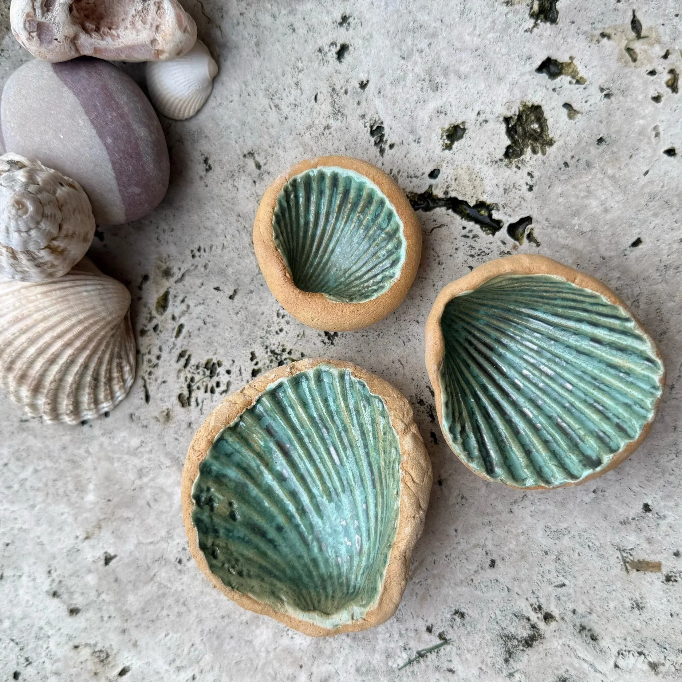 Set of 3 Ceramic Shell Vessels – Water Element