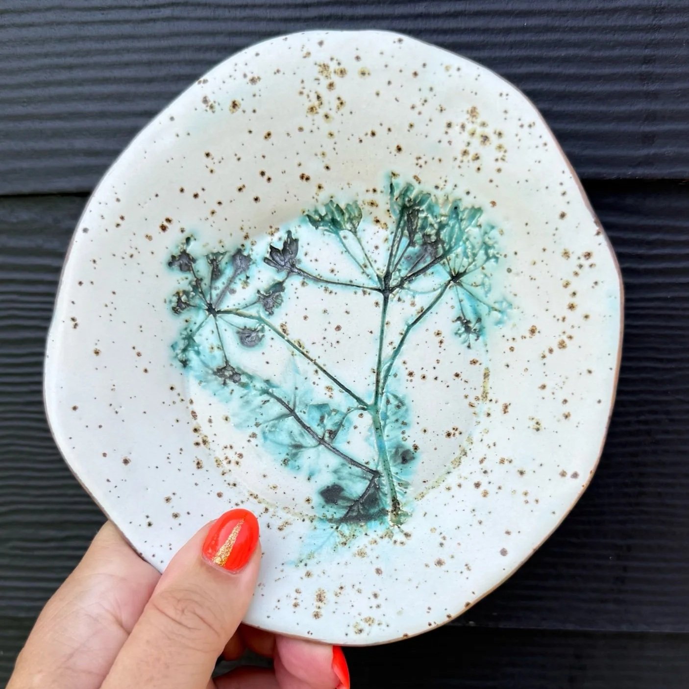 handmade decorative Cow parsley ceramic side plate