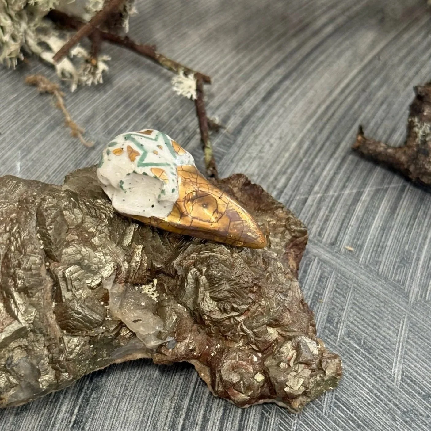 Ceramic raven skull talisman pendant