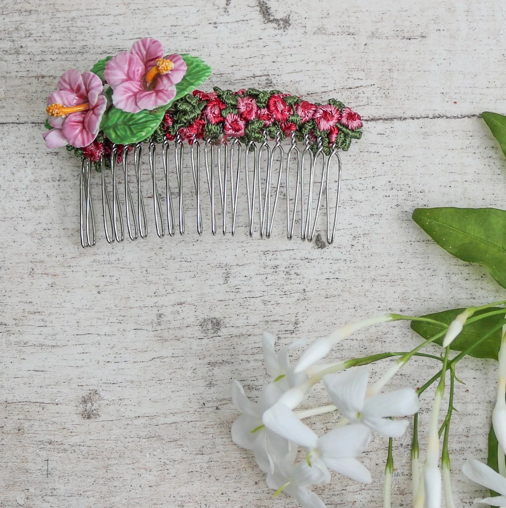Denton Hibiscus Vintage Ceramic Brooch Hair comb