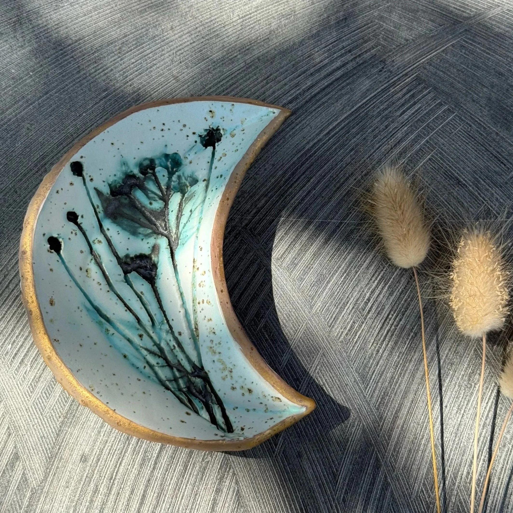 Small Alkanet Botanical Crescent ceramic Moon Dish