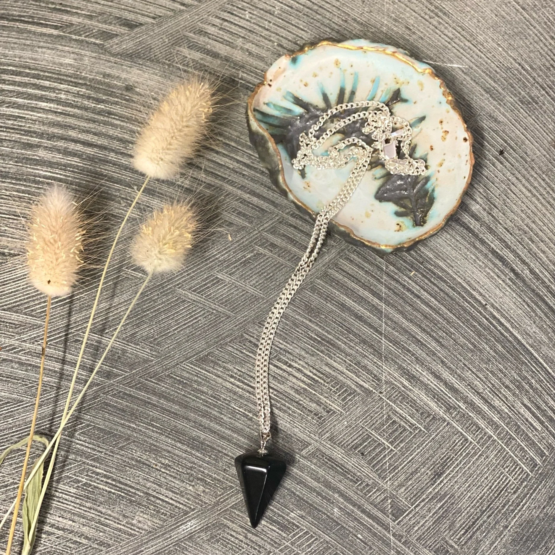 Black obsidian sterling silver pendulum necklace