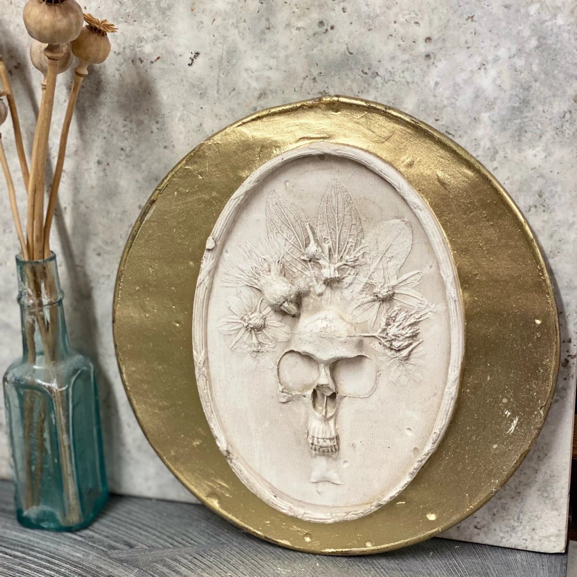 Small Golden Botanical Skull Spirit