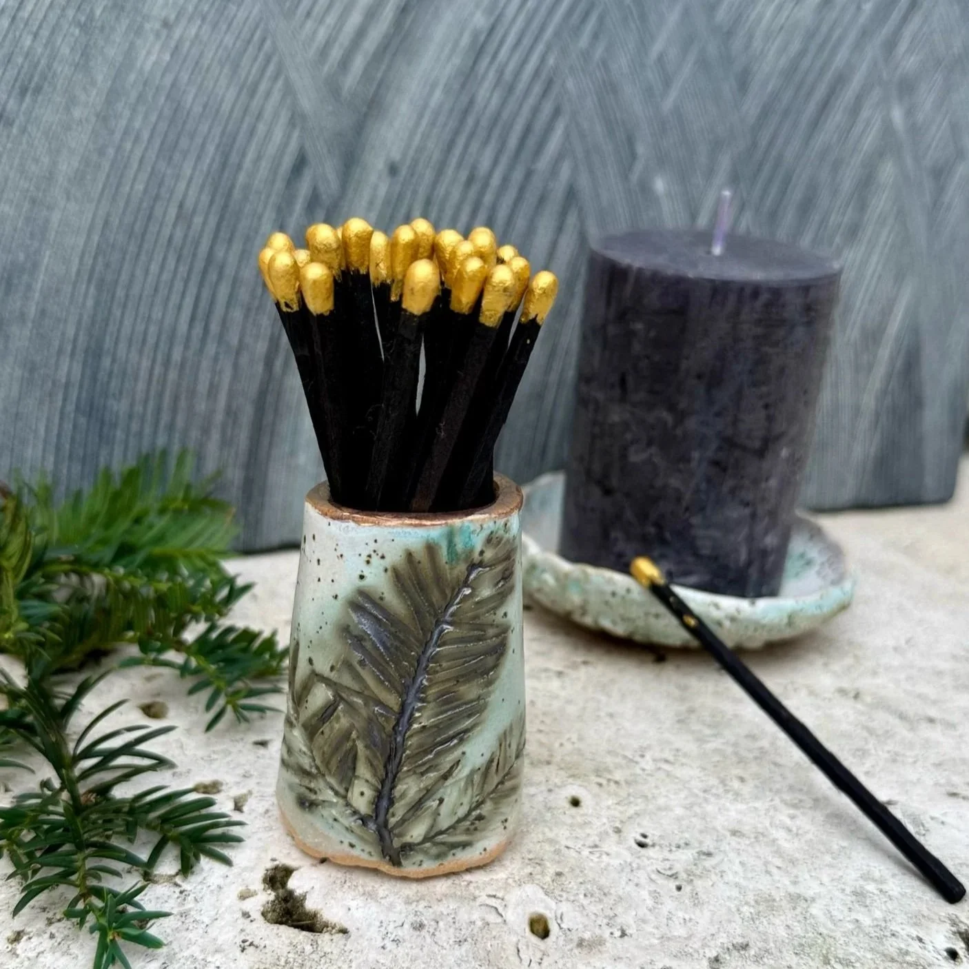 Winter Solstice Ceramic Match Pot