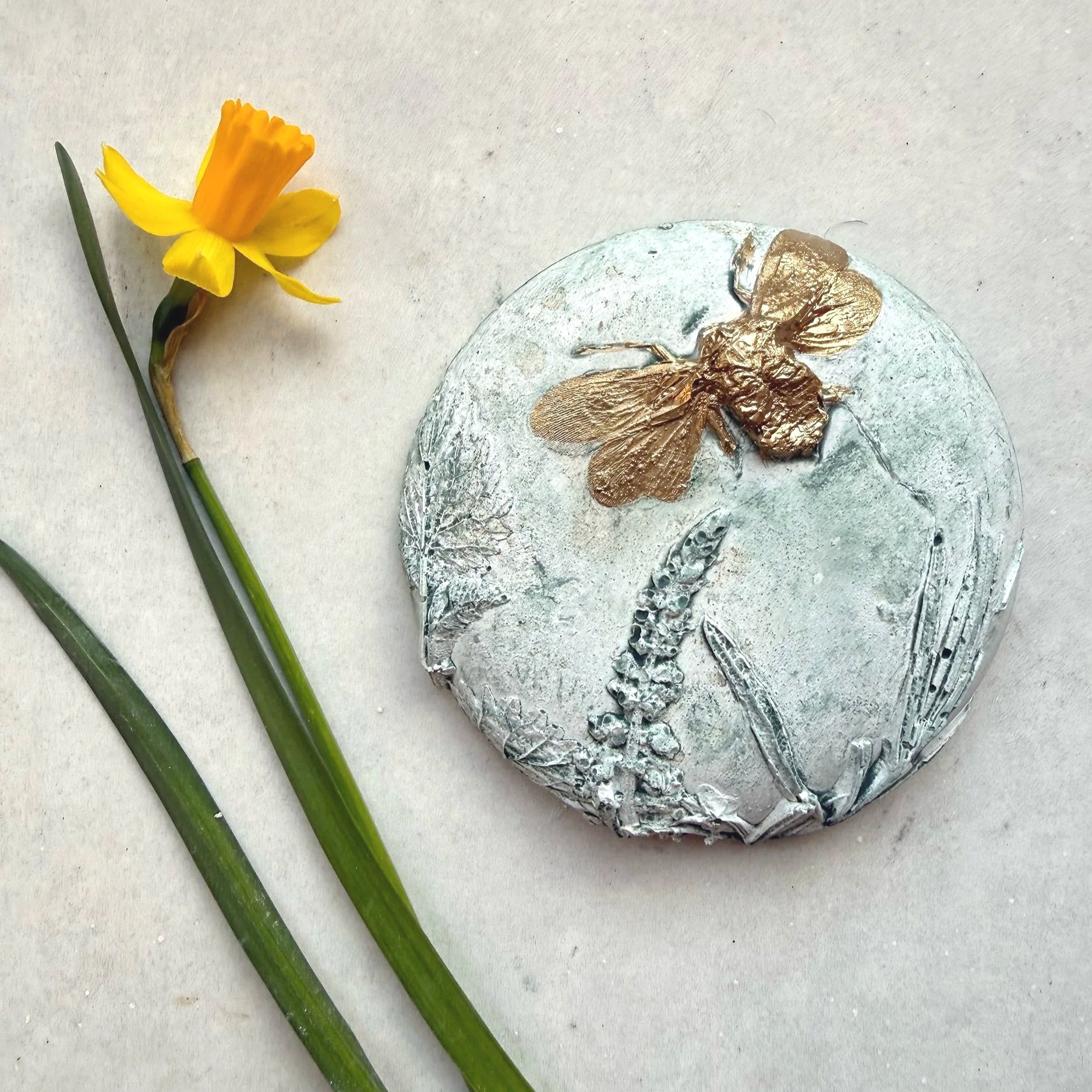 Hand painted Fire Moth botanical cast wall hanging