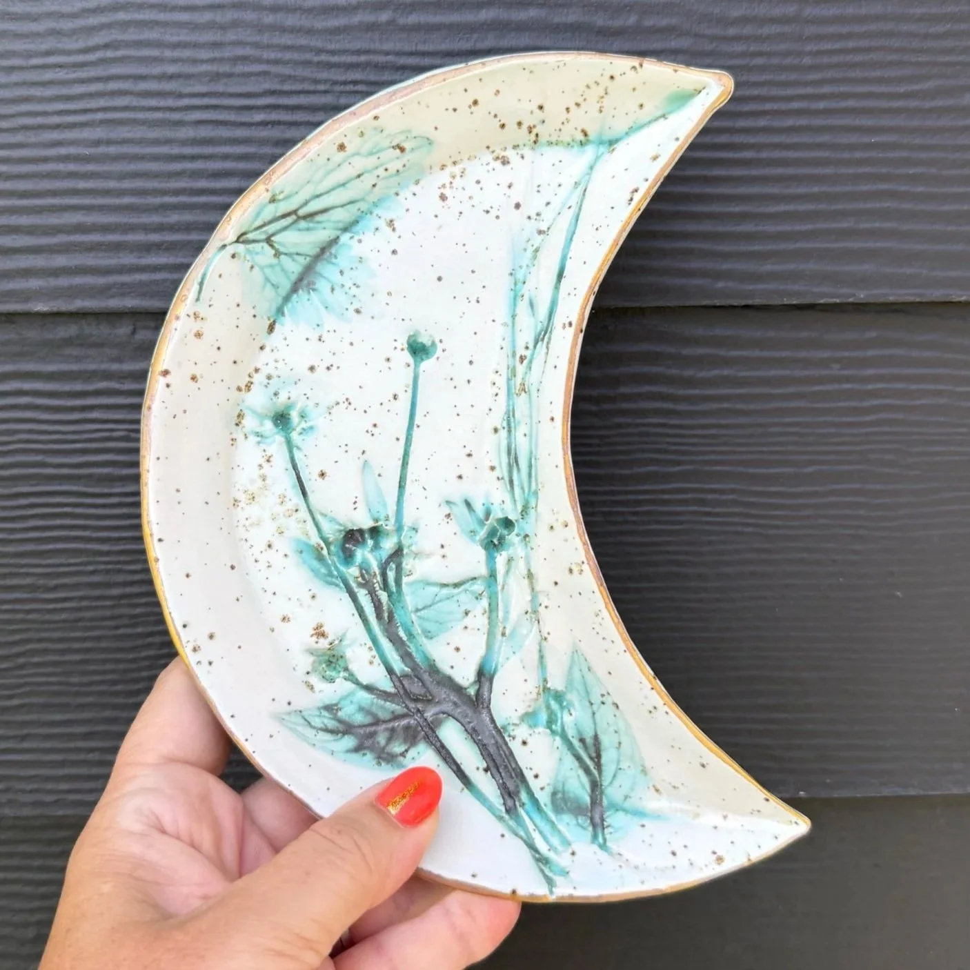 Large Alkanet Botanical Crescent ceramic Moon Dish
