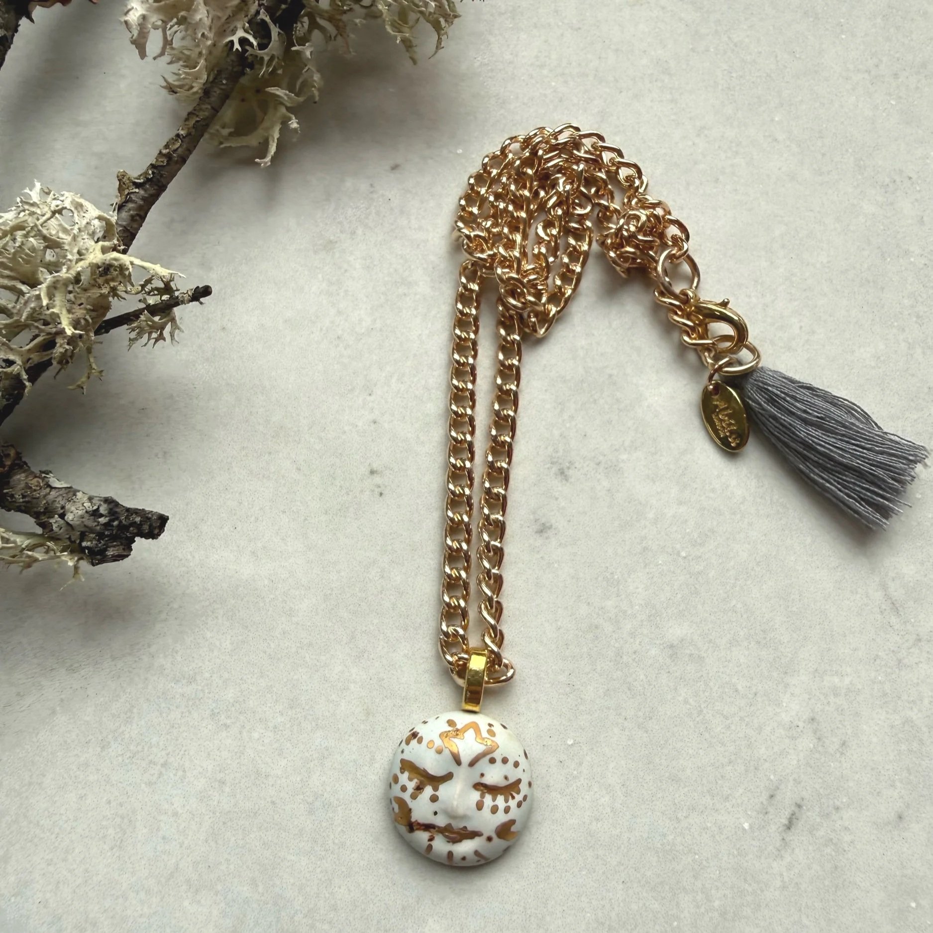 Ceramic Moon Glyph Pendant Necklace