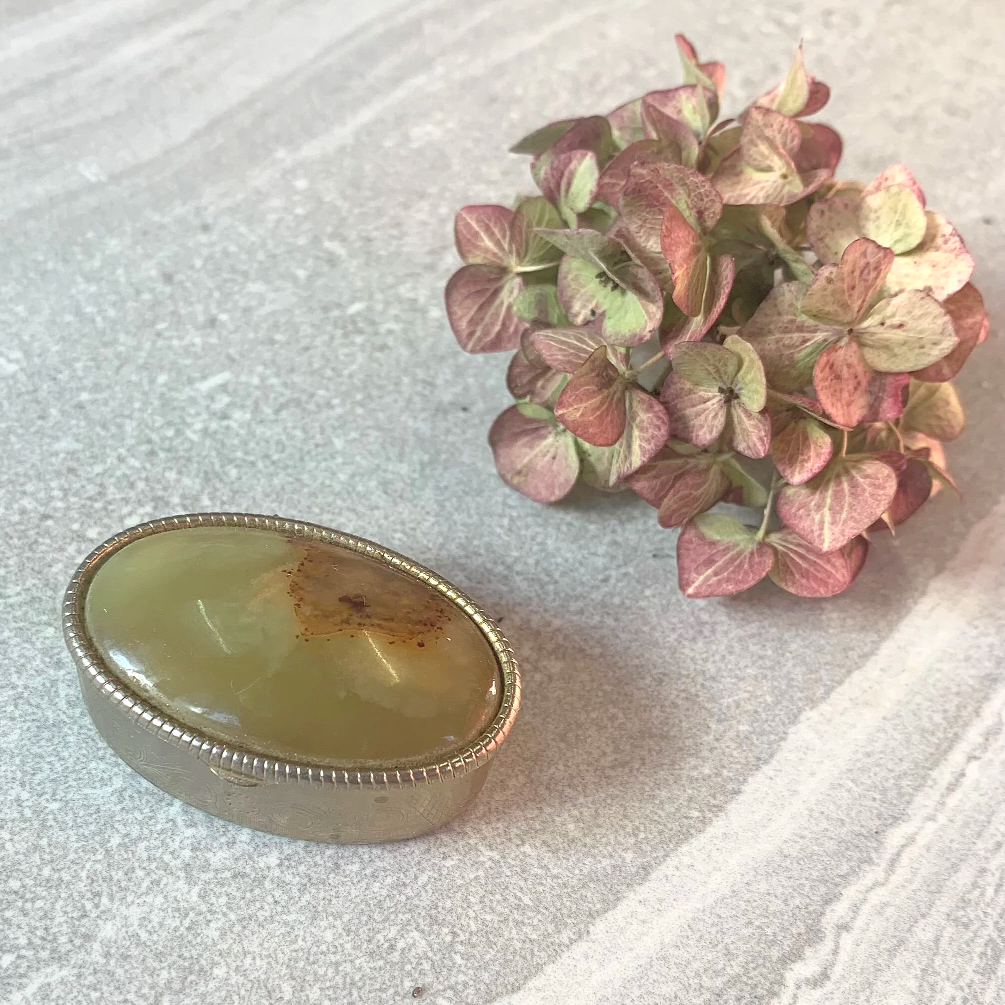 Vintage Olive Jade Pill Box