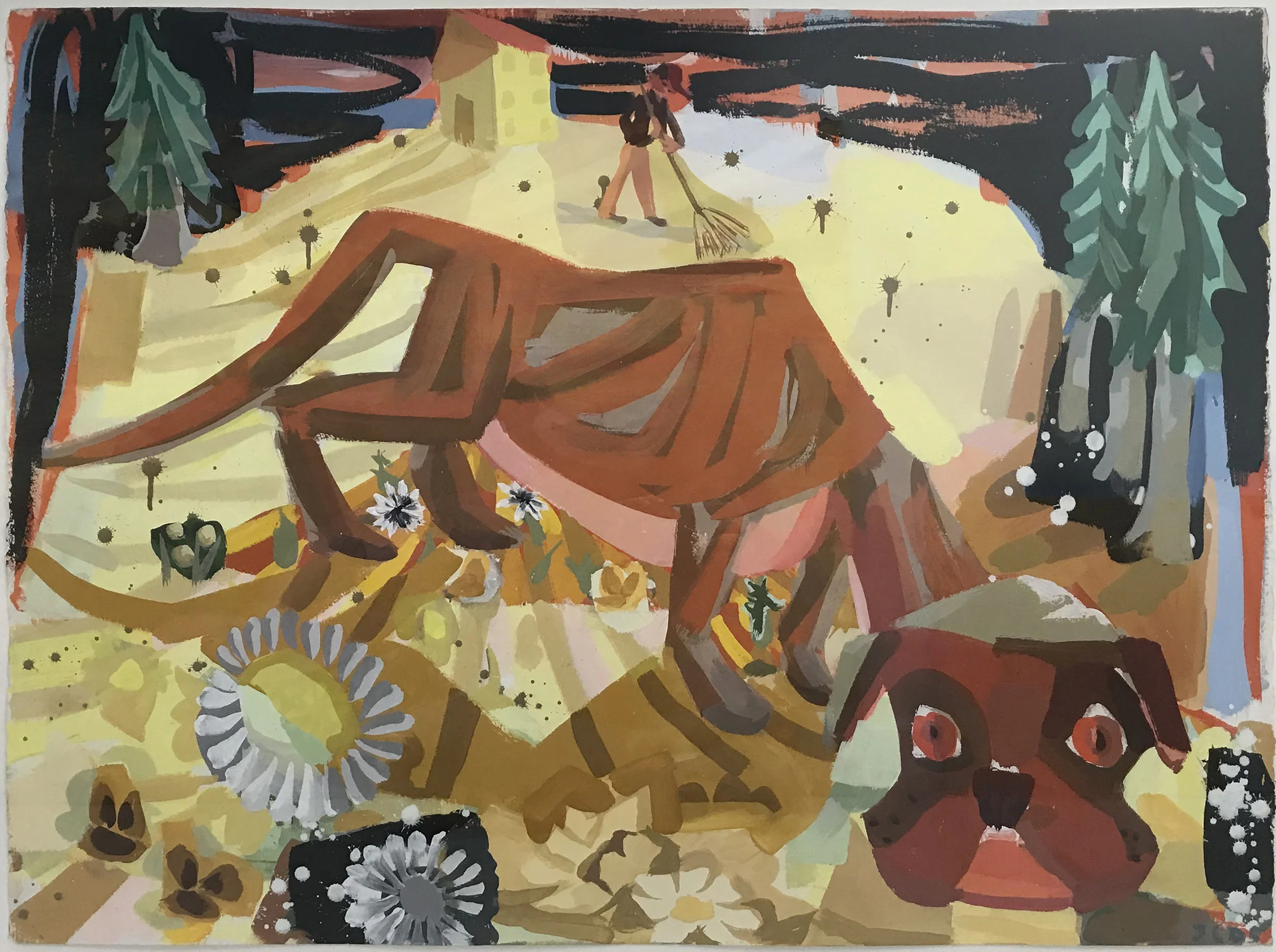 Judith Linhares, Dog, Gouache on paper, 29” x 40”