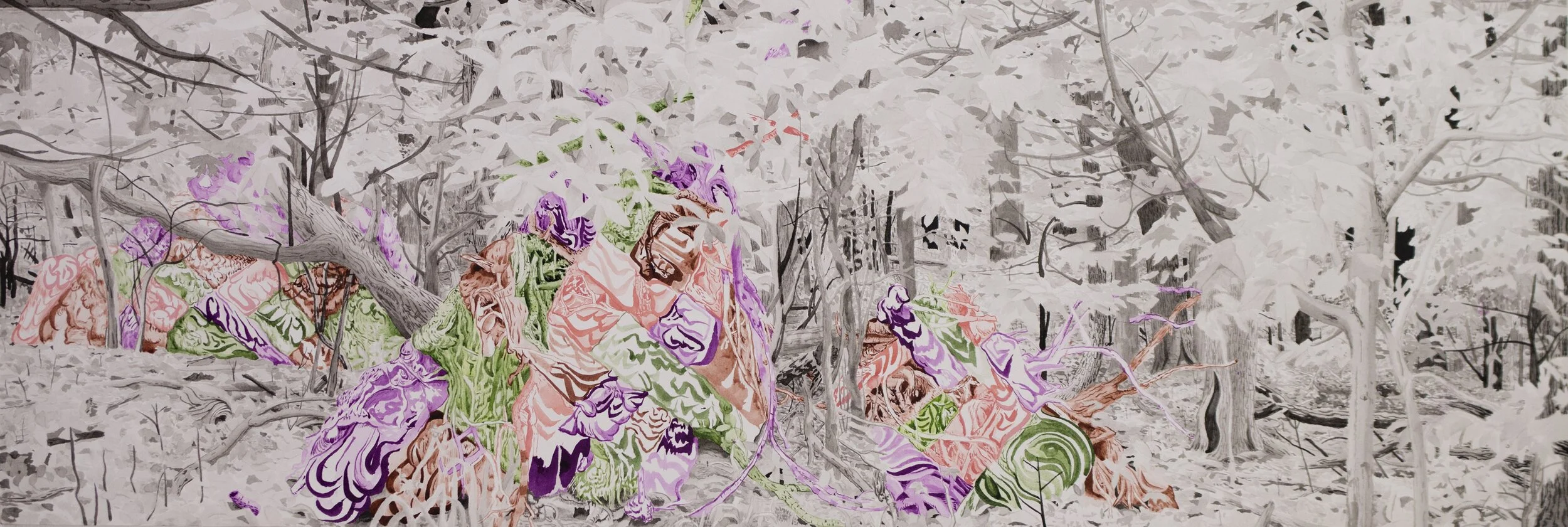 Alec DARTLEYThree Fallen Trees, 2016, Ink on paper, 36 in. x 12 in