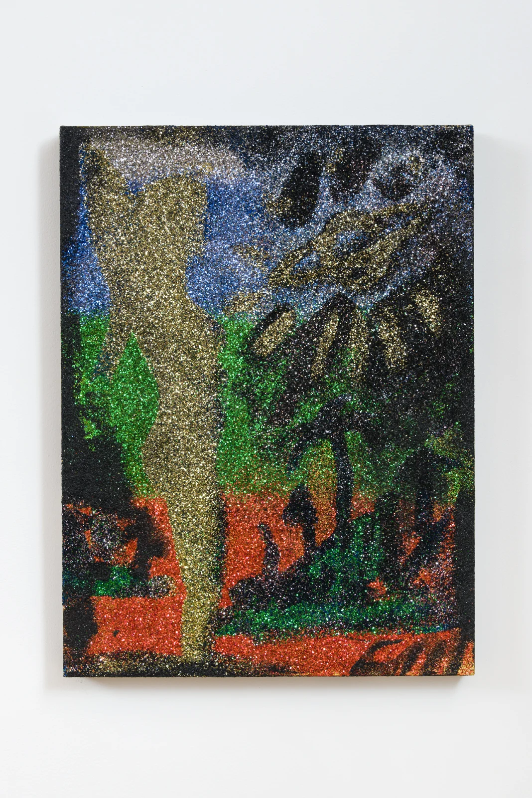 Chris Martin Islands #2 , 2015 acrylic and glitter on canvas 24 x 18 x 2 in. Courtesy of David Kordansky Gallery, Los Angeles, CA