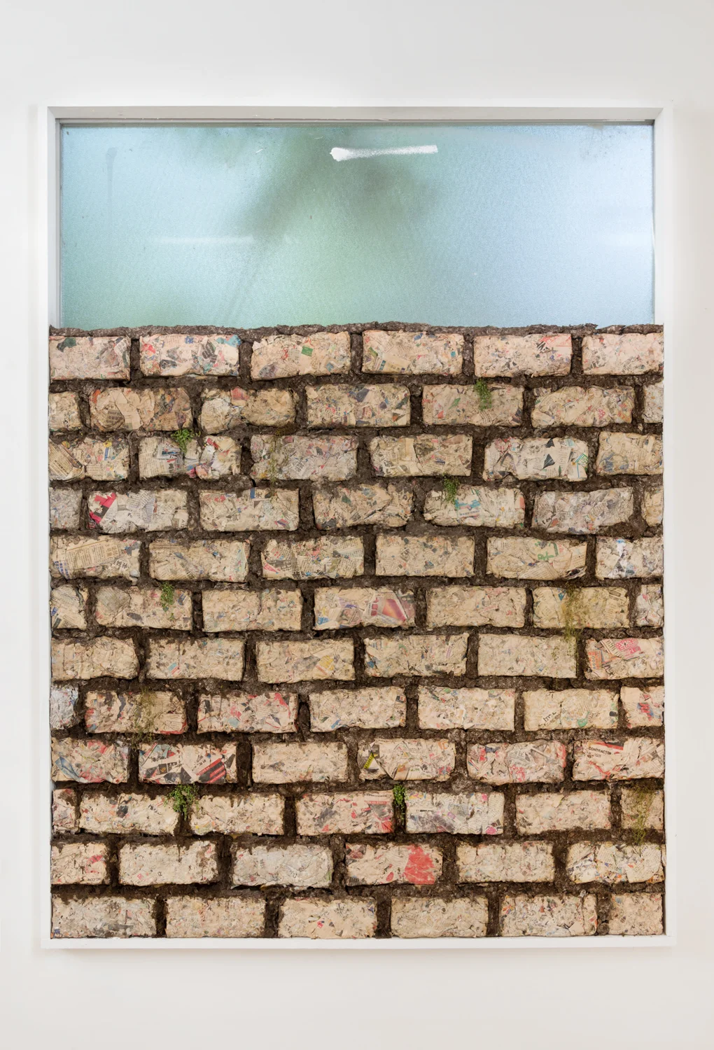 Bea Fremderman Untitled (Brick Wall) , 2016 paper logs, soil, radish seedling 70 1⁄2 x 53 x 4 in.