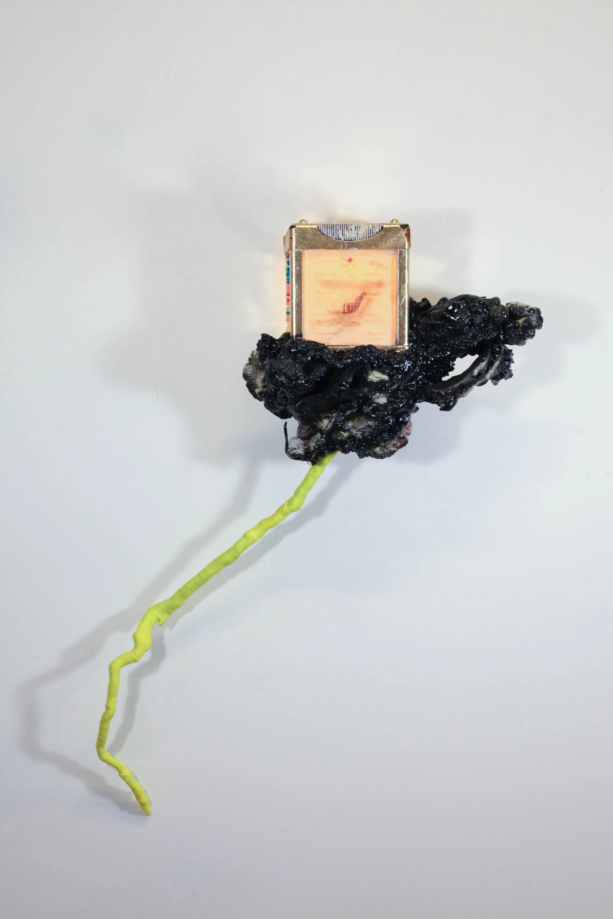 Camille Schefter Lightning , 2017 Lite-Brite, tatttoo skin, gold leaf, ink, foam, paint, stick, string 43 x 38 x 11 in.