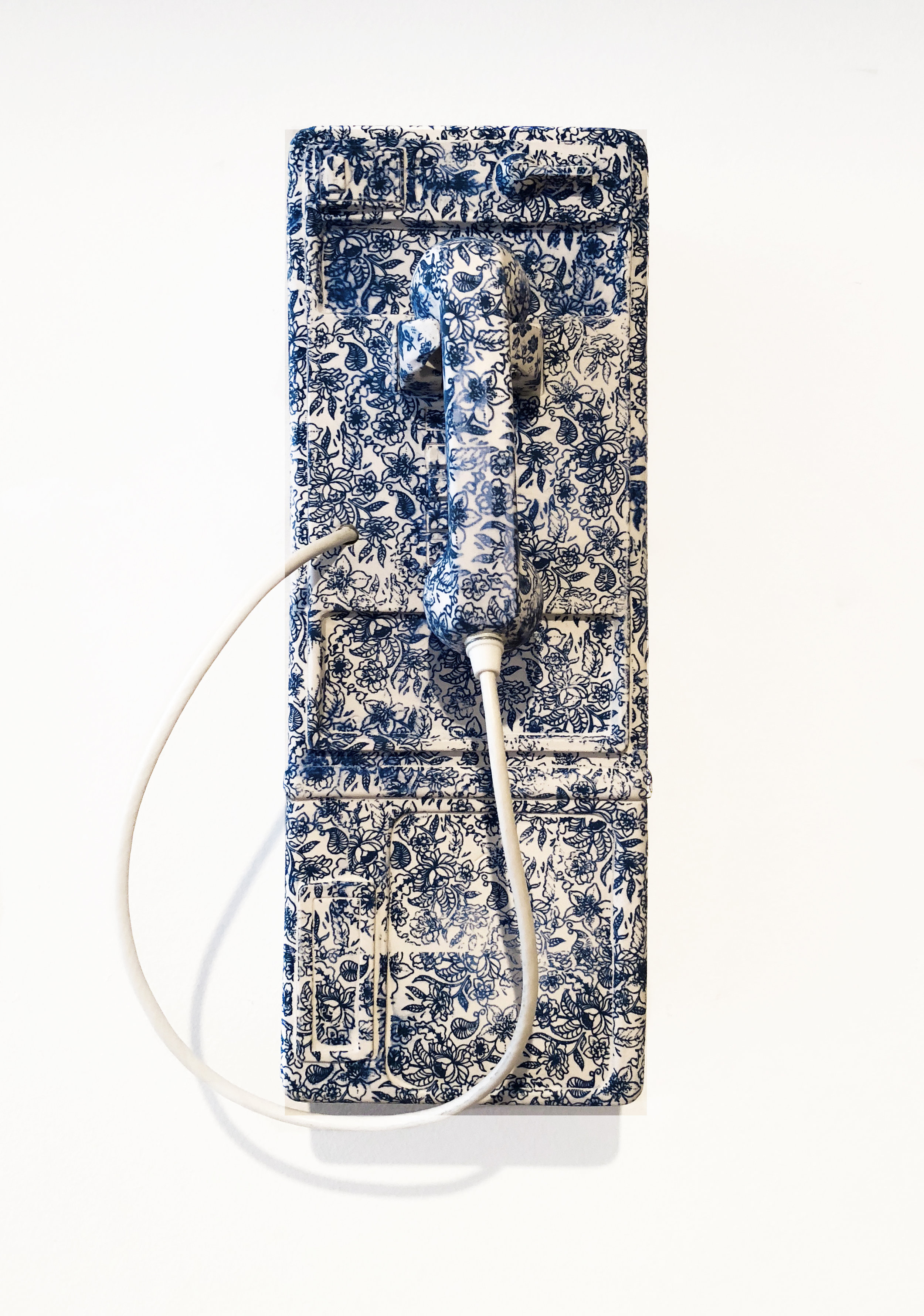  Brock DeBoer  1-800-BLU-WITE,  2018 porcelain, cobalt oxide, pendant cord 19 x 10 x 9 in. 