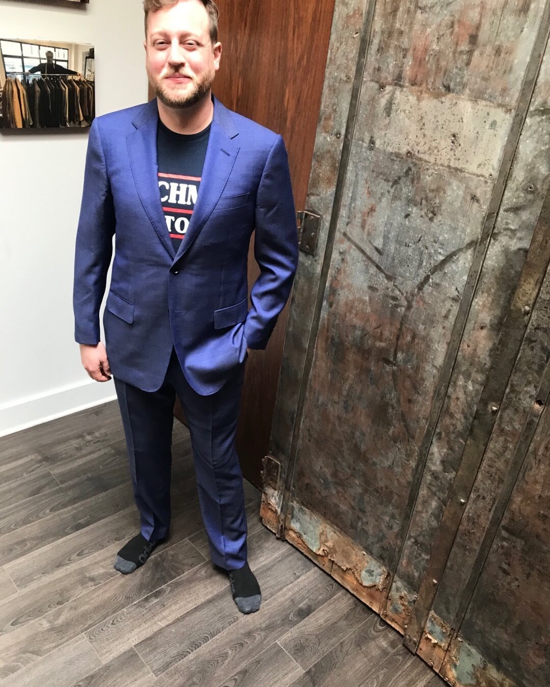 Our friend Frank looking very comfortable in his new suit.  Frank is getting ready to go up north to his good friend&rsquo;s wedding  Enjoy👍