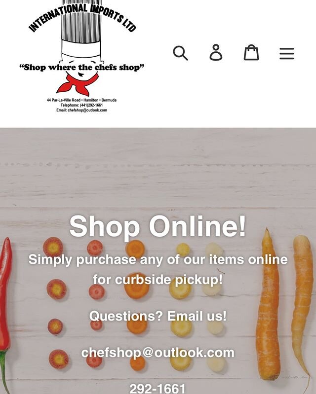 WE ARE LIVE!
www.chefshopbermuda.shop

PLEASE NOTE:
&bull;Please bear with us - I have a 3 year old who&rsquo;s full of energy and I am trying to upload as much inventory as I can!
&bull;All payments have to be transferred or called in during curbsid