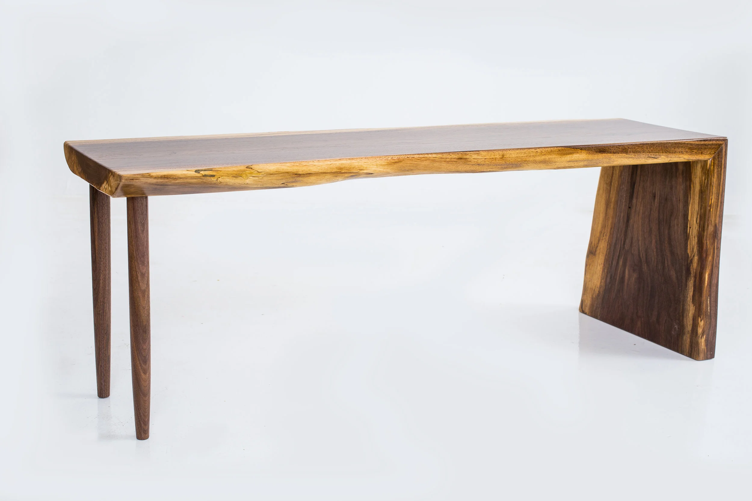 Walnut waterfall bench with 2 legs
