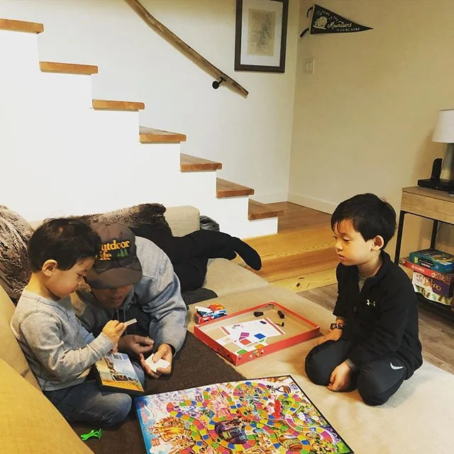 Rainy day at the cabin. Gotta watch the little one closely cause he cheats at Candy Land.