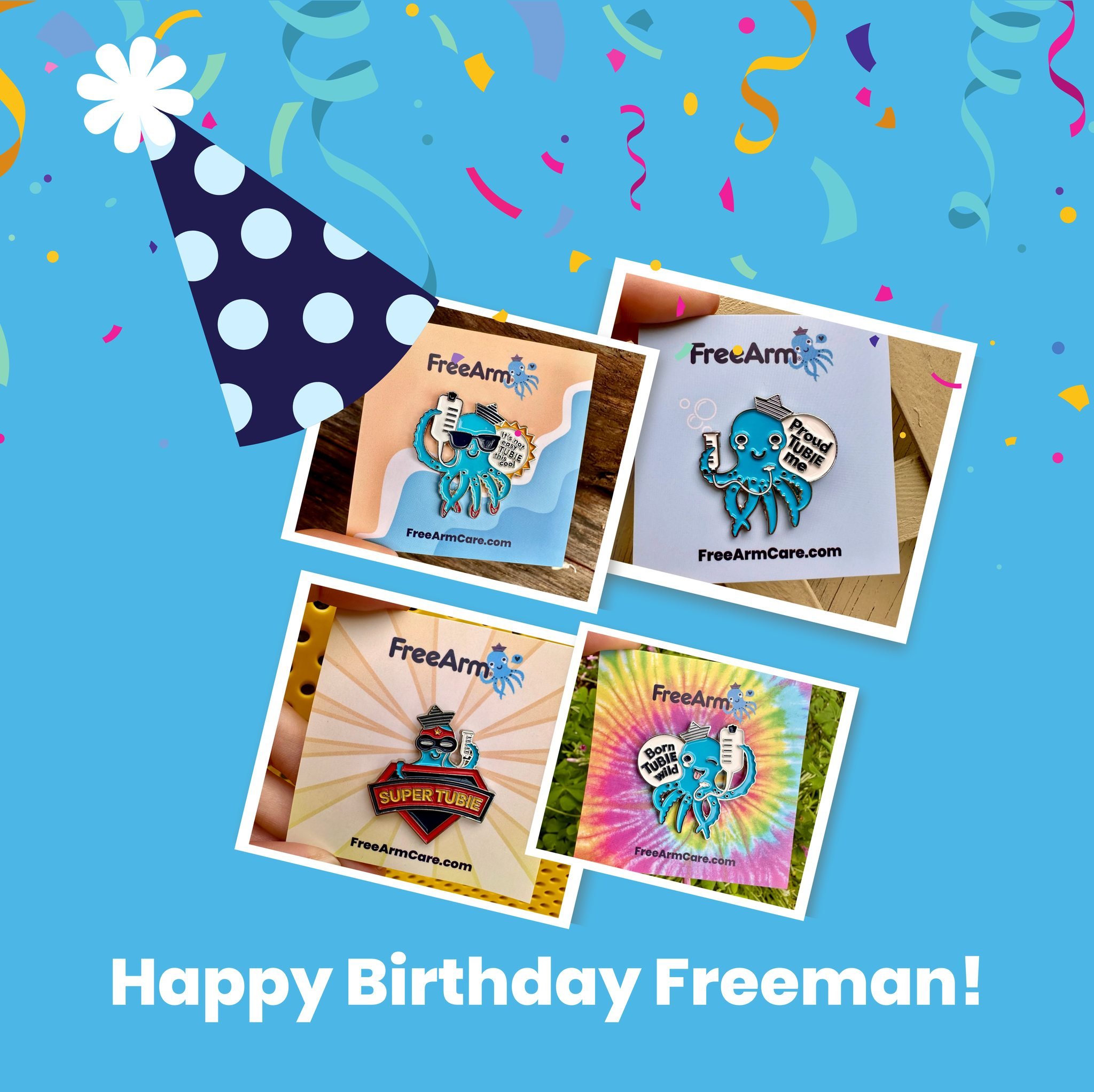 Happy 9th birthday, Freeman! The FreeArm is here today because of everything that we learned through your tube feeding journey.
🥳🎈🎉
To celebrate Freeman's birthday, we are giving away our Ollie pins to everyone who tags us in a photo with their Fr