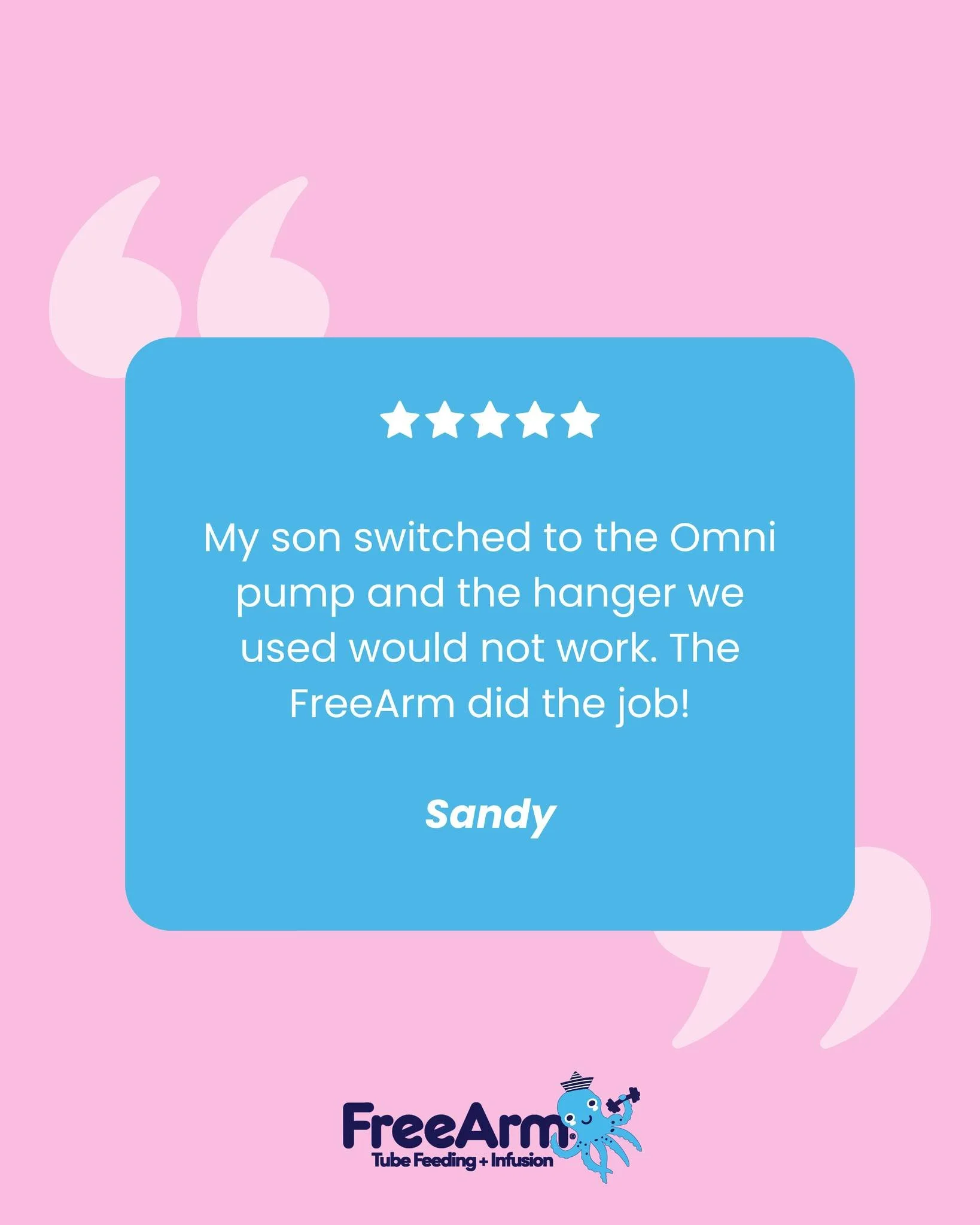 We love that you found something to work with your son's Omni Pump, Sandy!

Did you know that the FreeArm works with pumps, syringes, and bags? You can learn all about the features of the FreeArm on our website.

#feedingpump #feedingtubelife #tubiel