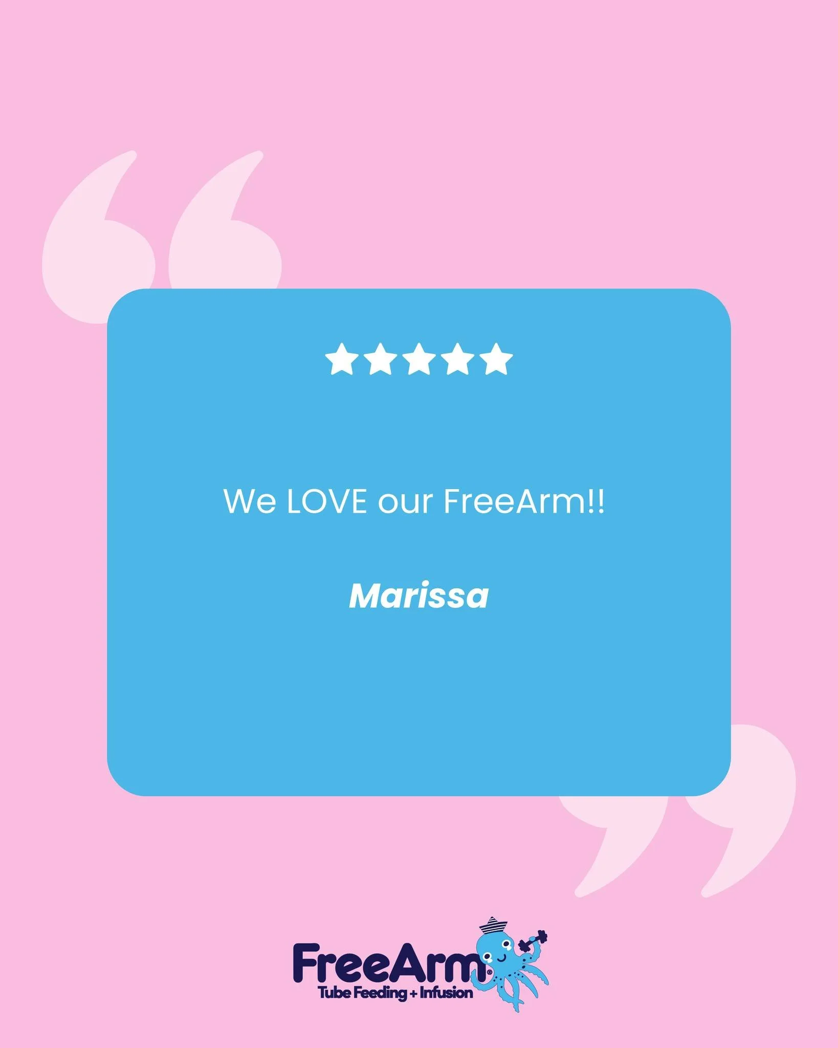 Thank you for your review, Marissa! We 💙 that you 💙 your FreeArm!

#feedingpump #feedingtubelife #tubielife #tubefeeding #ngtube #freearm #pumpfed  #wheelchairlife #njtube #feedingtube #specialneedsjourney #feedingtubeawareness #freearmfan #tubie #