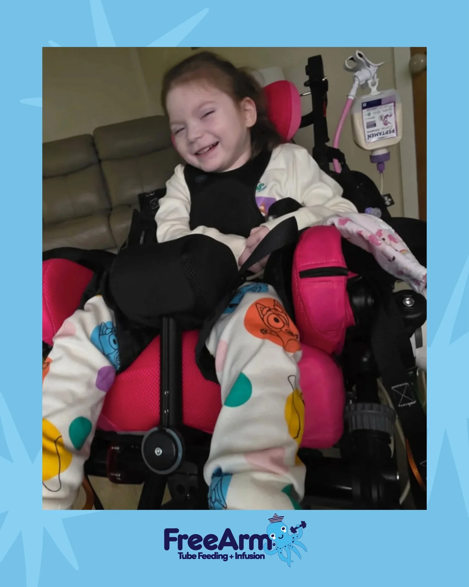 Skylar is all smiles during lunch
❤️
Thank you @lifeofskylarrose for sharing this photo!

#feedingpump #feedingtubelife #tubielife #tubefeeding #ngtube #freearm #pumpfed #wheelchairlife #njtube #feedingtube #specialneedsjourney #feedingtubeawareness 