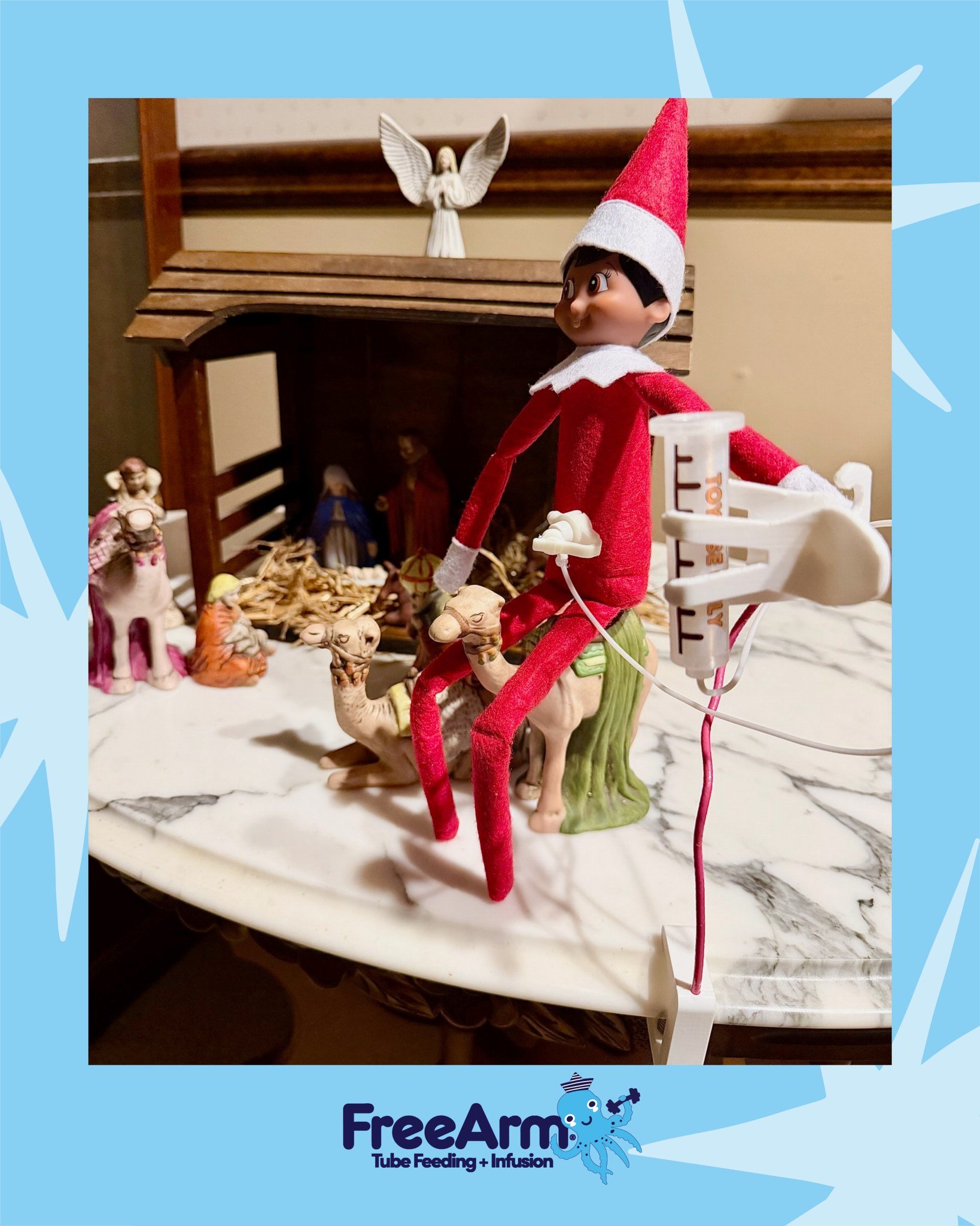 Even in Bethlehem, Tubias thinks a camel ride pairs best with a snack! No beeps from the pump to wake up baby Jesus, Tubias is snacking with his Tiny Toy FreeArm and gravity syringe from @thebutterflypig.

#silentnight

⭐️ 🐪