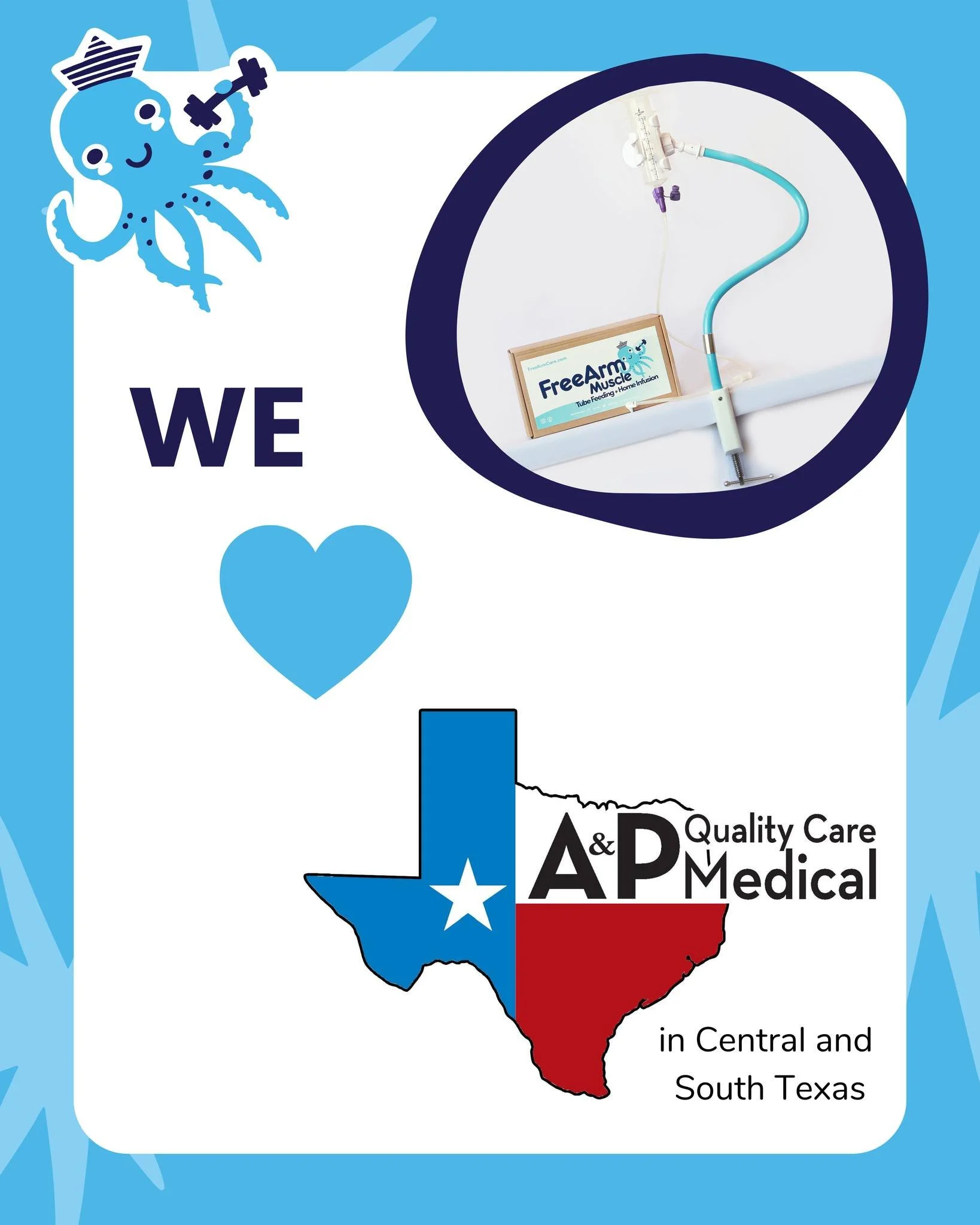 We love A&amp;P Quality Care Medical!

❤️💙💛

@apqualitycaremedical supplies the FreeArm to their Tubie families in Central and South Texas.

❤️💙💛

Are you an A&amp;P customer? Lucky you! Contact A&amp;P today to see if a FreeArm can be billed to 