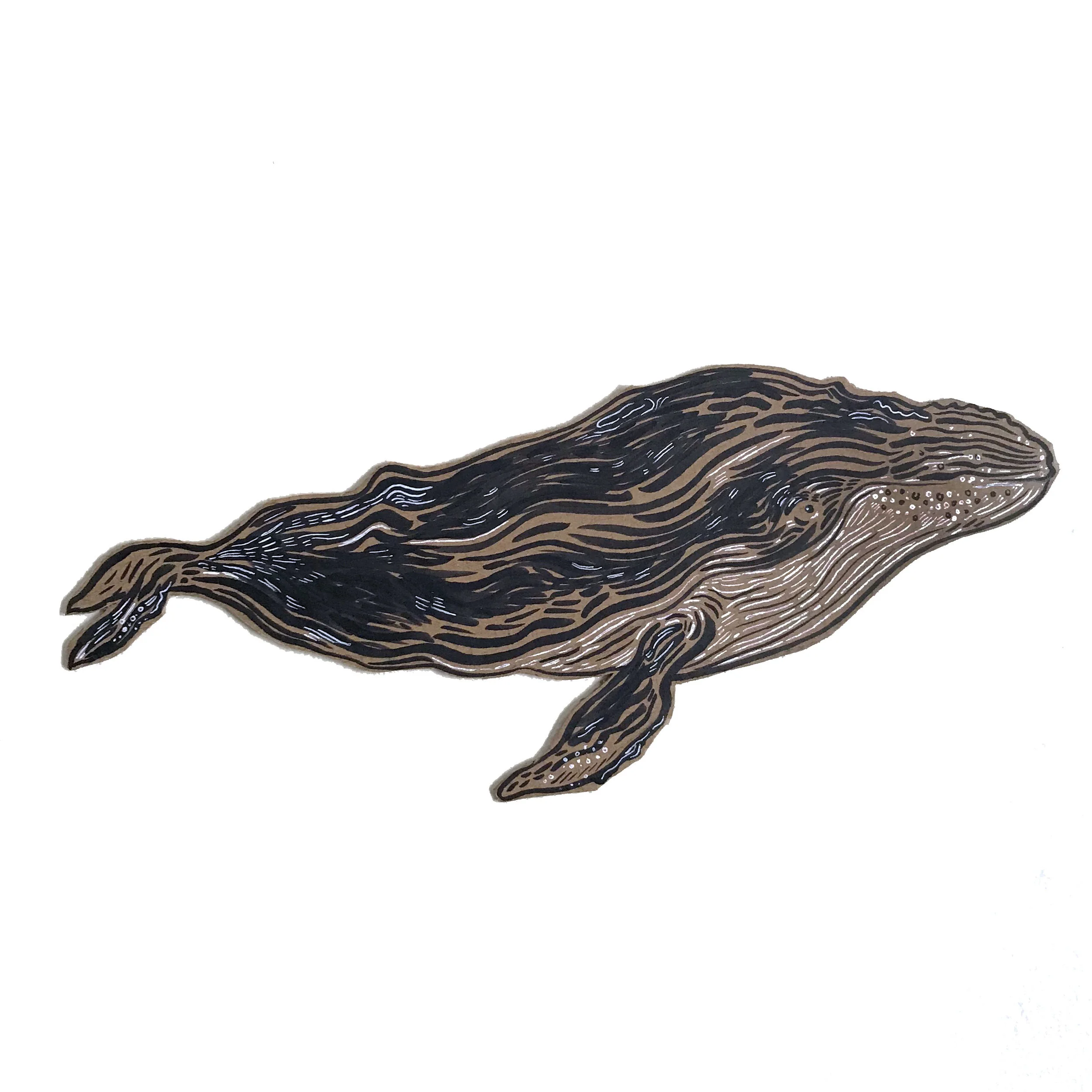  A humpback whale, created with cardboard and pen and ink.  