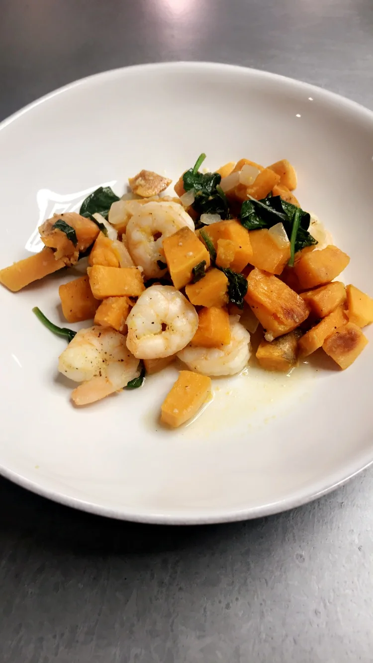 Spinach, Shrimp and Sweet Potato Skillet